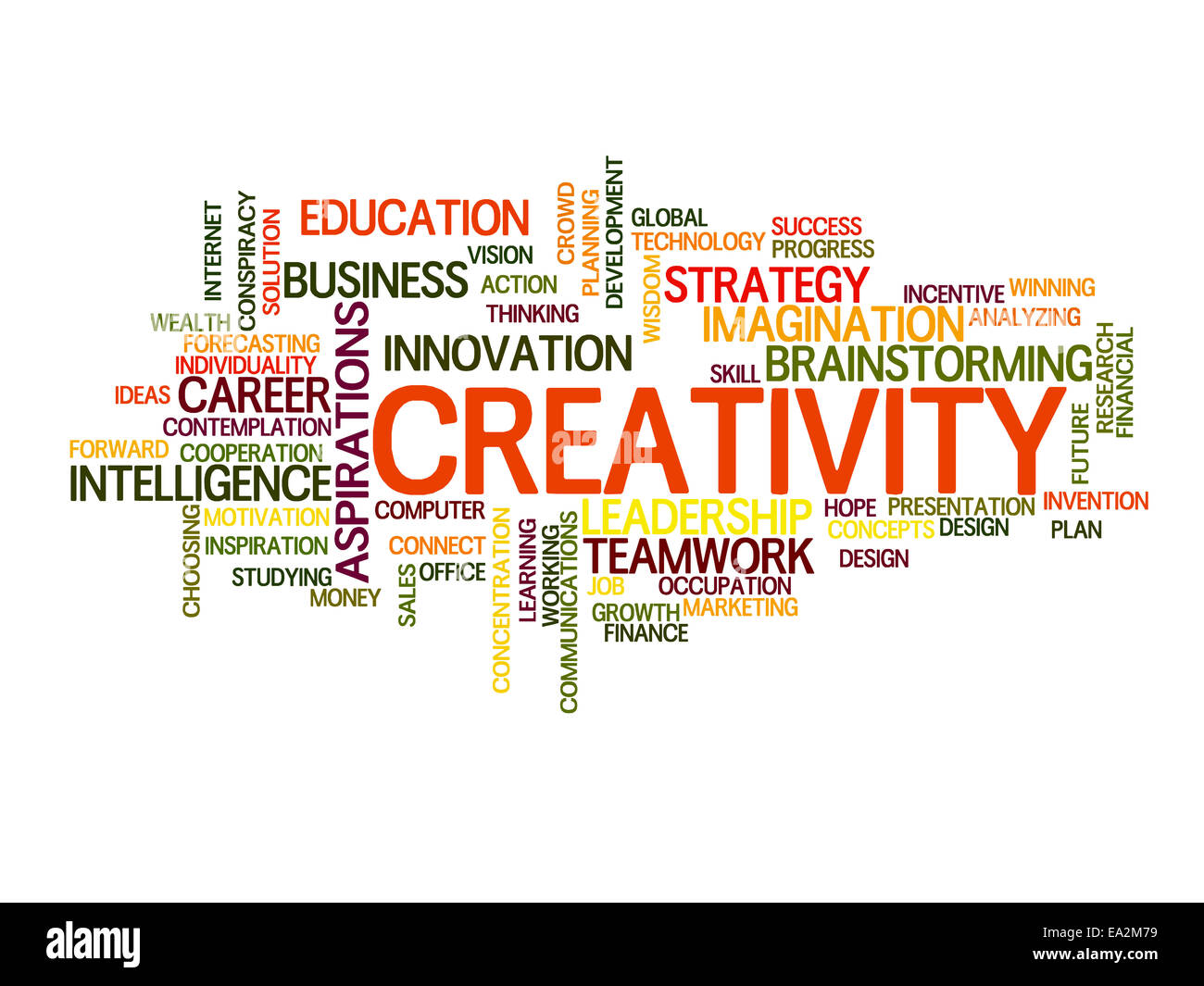 La creatività parole correlate concetto in parola tag cloud Foto Stock