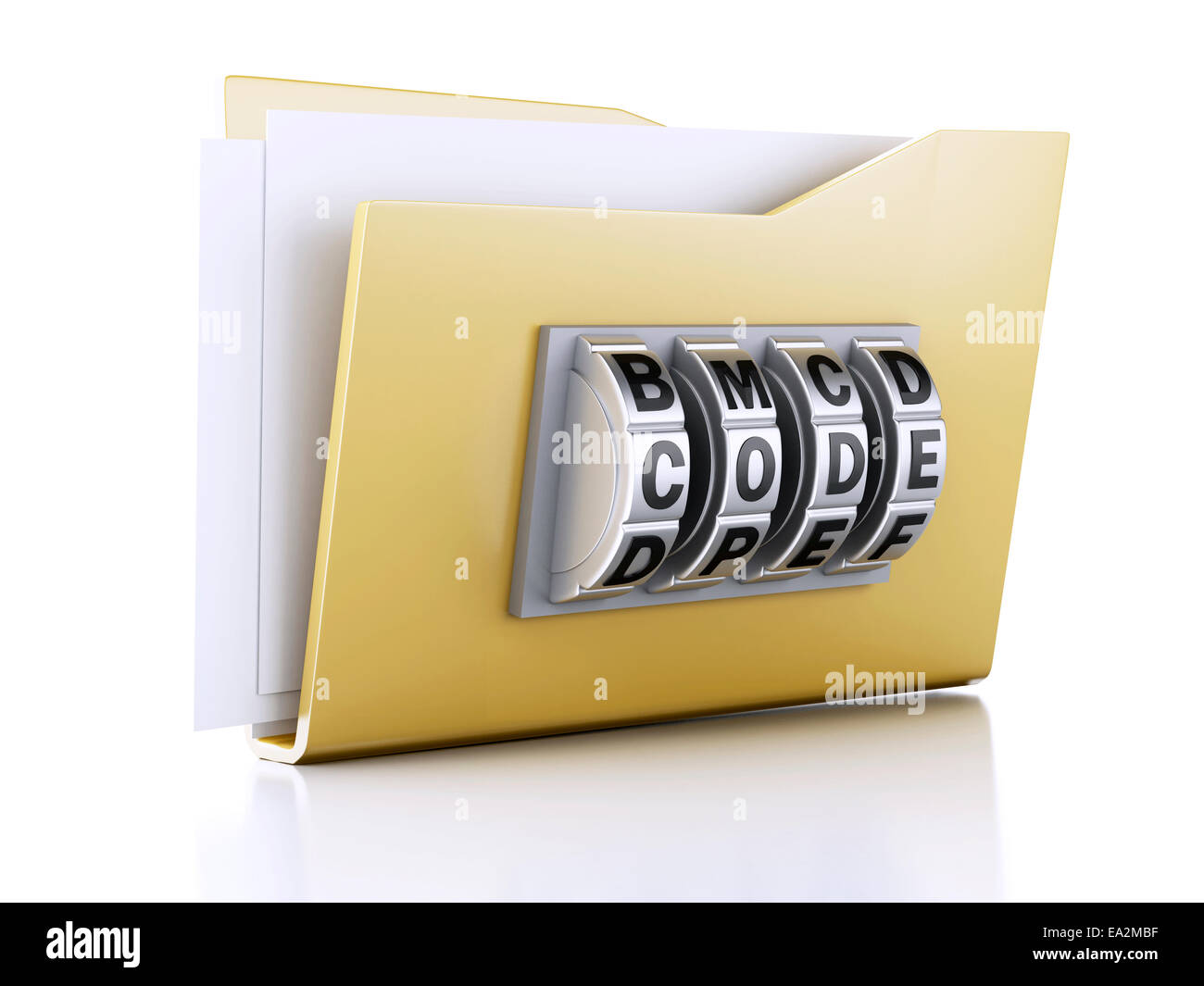 Immagine della cartella gialla e bloccare. Sicurezza dei dati concetto. 3d illustrazione Foto Stock