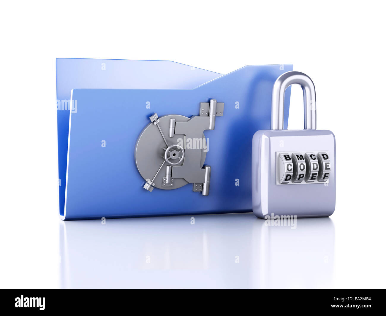 Immagine della cartella blu e bloccare. Sicurezza dei dati concetto. 3d illustrazione Foto Stock