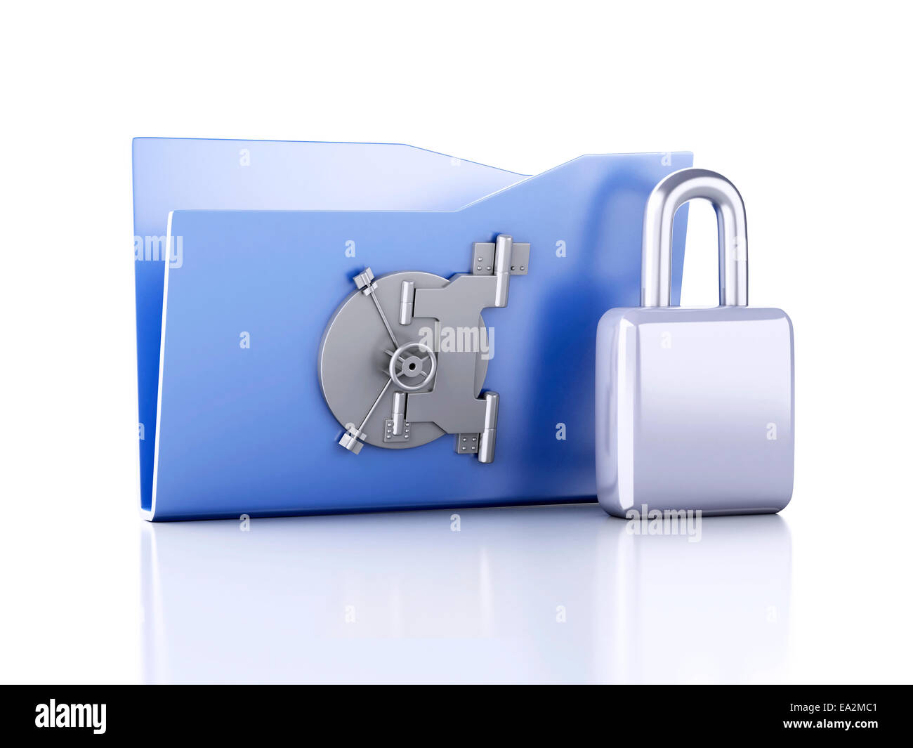 Immagine della cartella blu e bloccare. Sicurezza dei dati concetto. 3d illustrazione Foto Stock