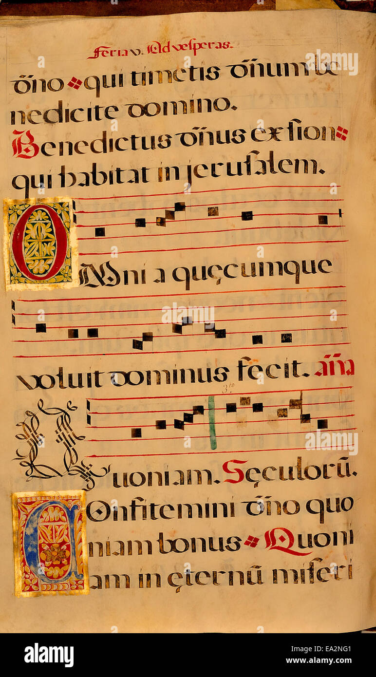 Pagina 145 di un manoscritto di canto spagnolo, probabilmente contenente testo religioso o liturgico. Il manoscritto rappresenta le tradizioni culturali e storiche della musica canto in Spagna. Foto Stock