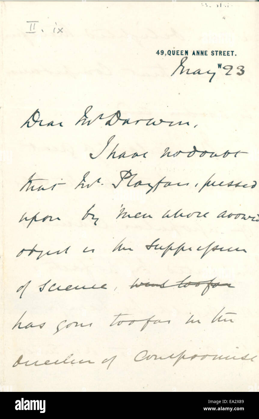 Lettera Giovanni Burdon-Sanderson a Charles R. Darwin, 23 maggio 1875 Pagina 1 Foto Stock