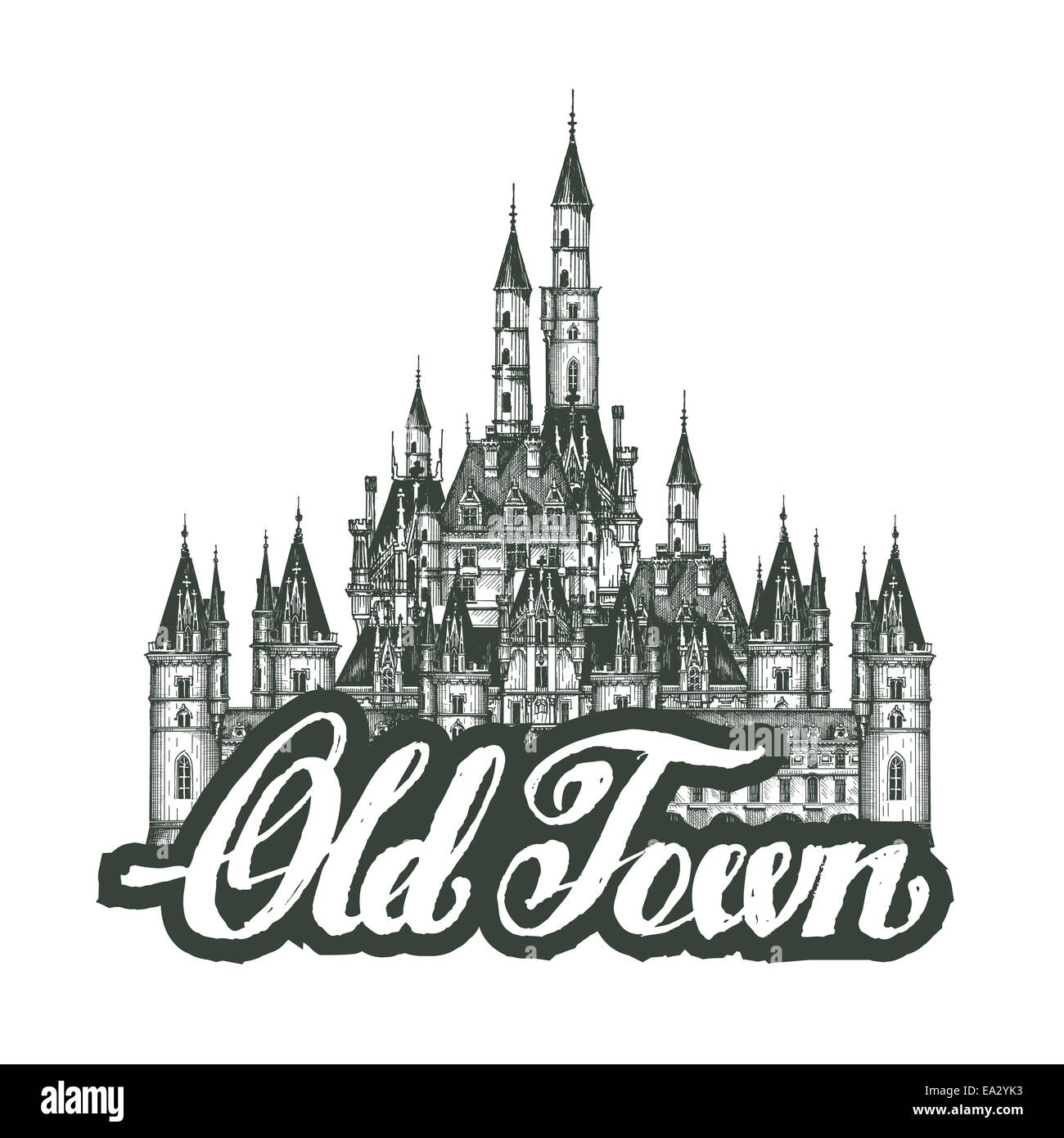 La città vecchia. Cartoon mano case di disegno Foto Stock
