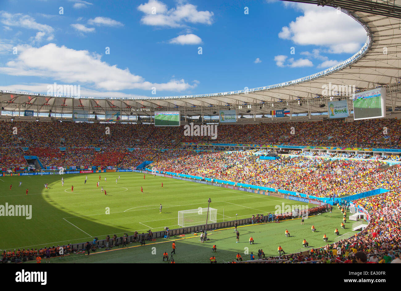 La Coppa del Mondo di calcio corrisponde al Maracana stadium, Rio de Janeiro, Brasile, Sud America Foto Stock