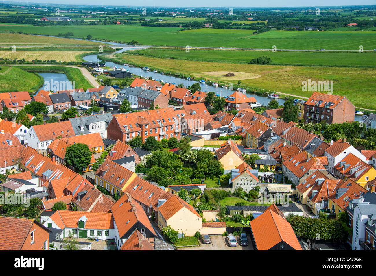 Vista su Ribe, Danimarca più antichi della città superstite, nello Jutland, Danimarca, Scandinavia, Europa Foto Stock
