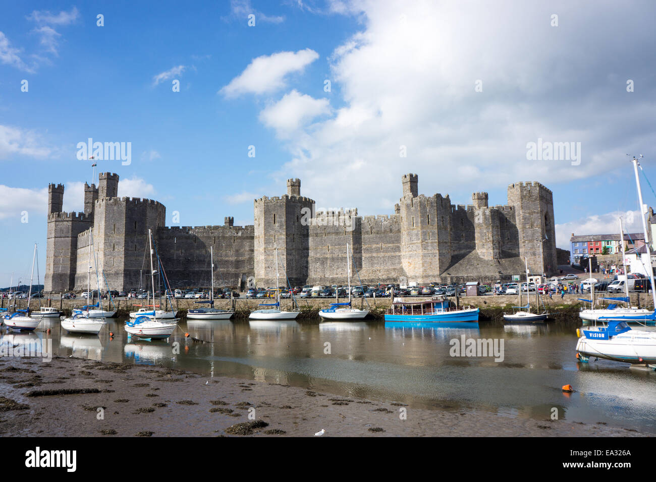 Caernarfon Castle, Sito Patrimonio Mondiale dell'UNESCO, Wales, Regno Unito, Europa Foto Stock