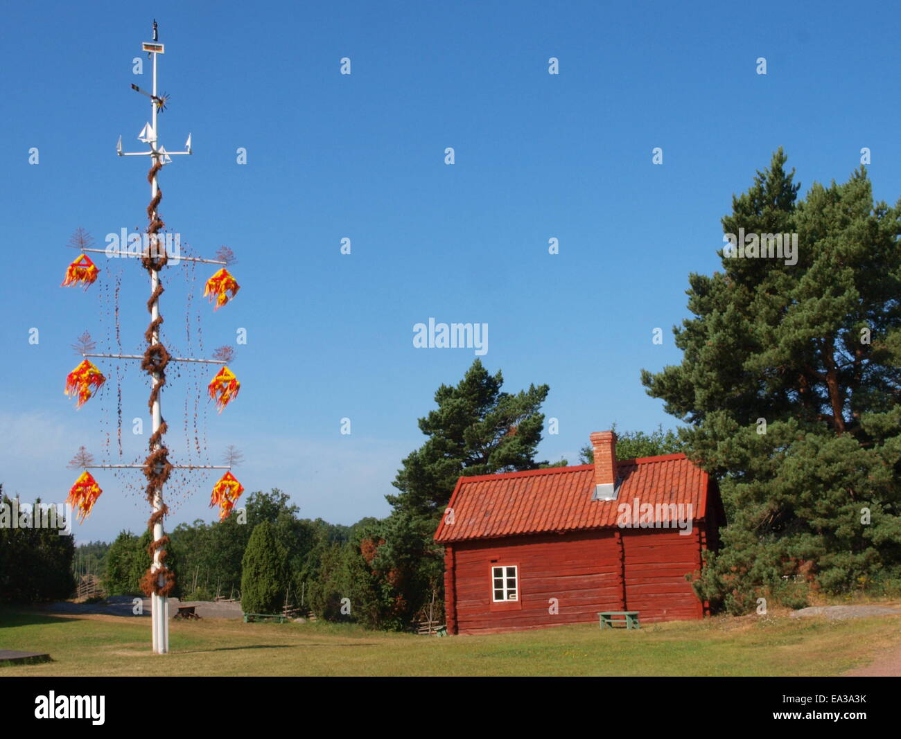 Midsommarstång su Aland, museo all'aria aperta Foto Stock