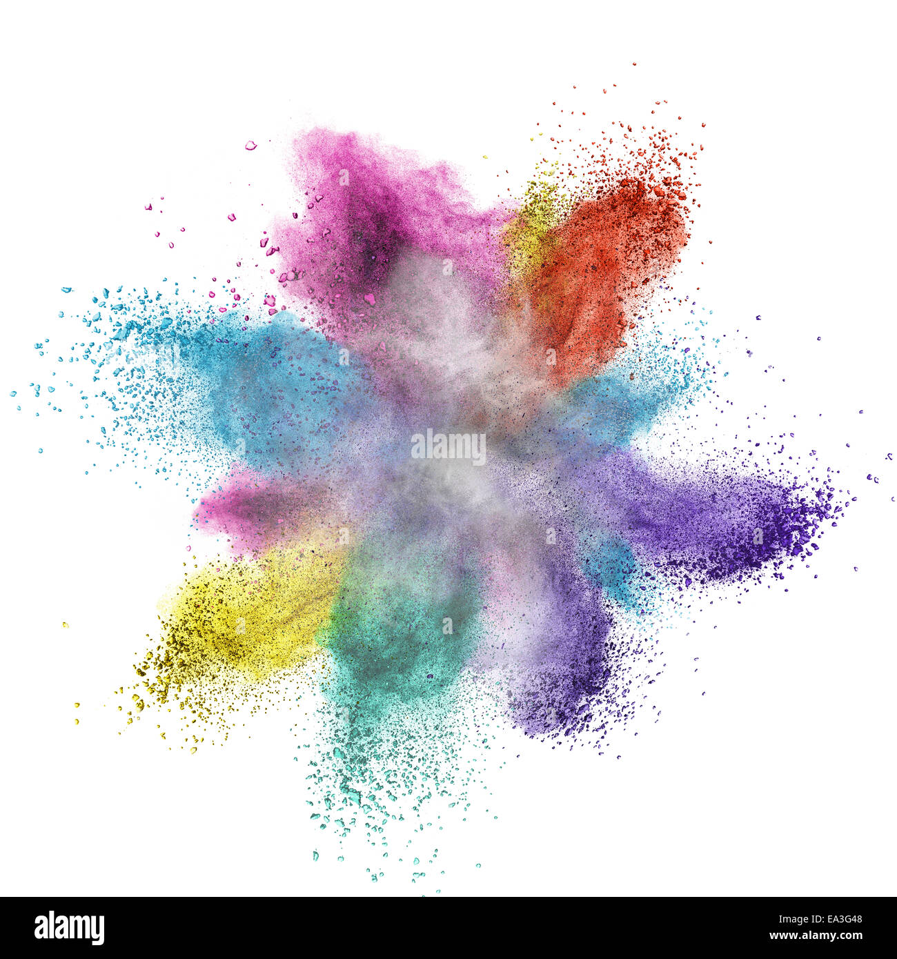 Polvere di colore esplosione isolato su bianco Foto Stock