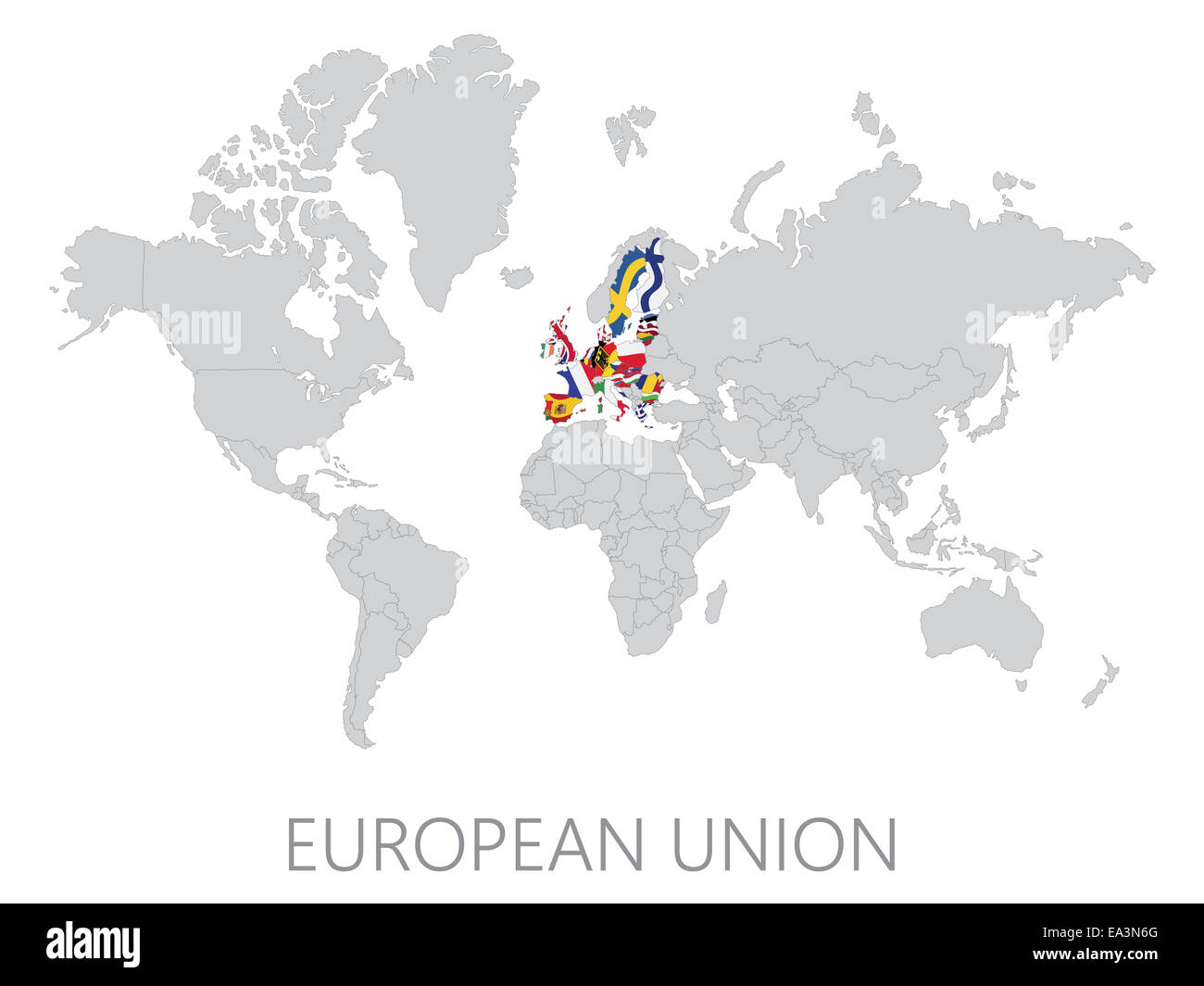 Unione Europea sulla mappa del mondo Foto Stock