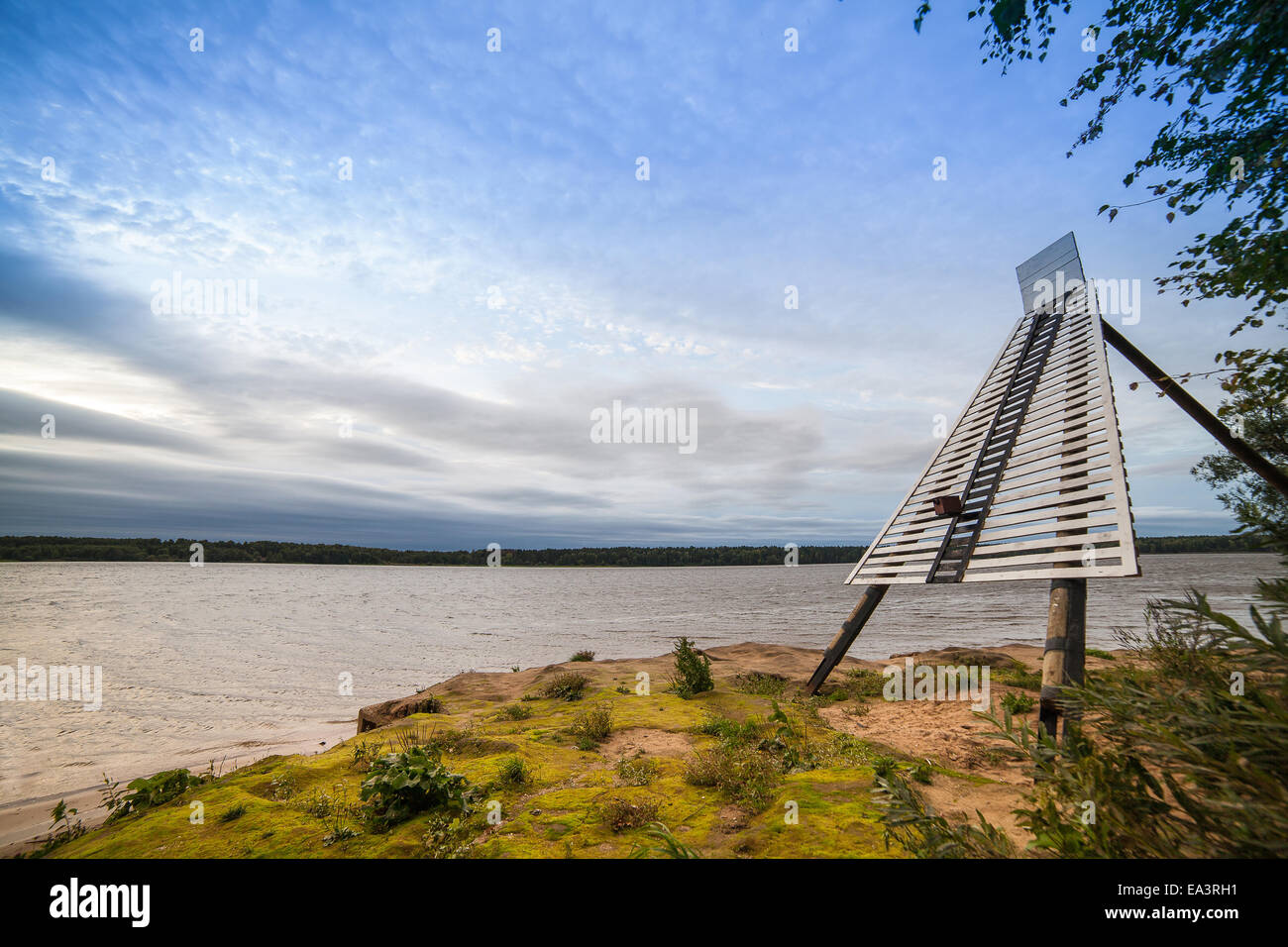 La navigazione costiera segno, fiume Volga, Regione di Tver, Russia Foto Stock