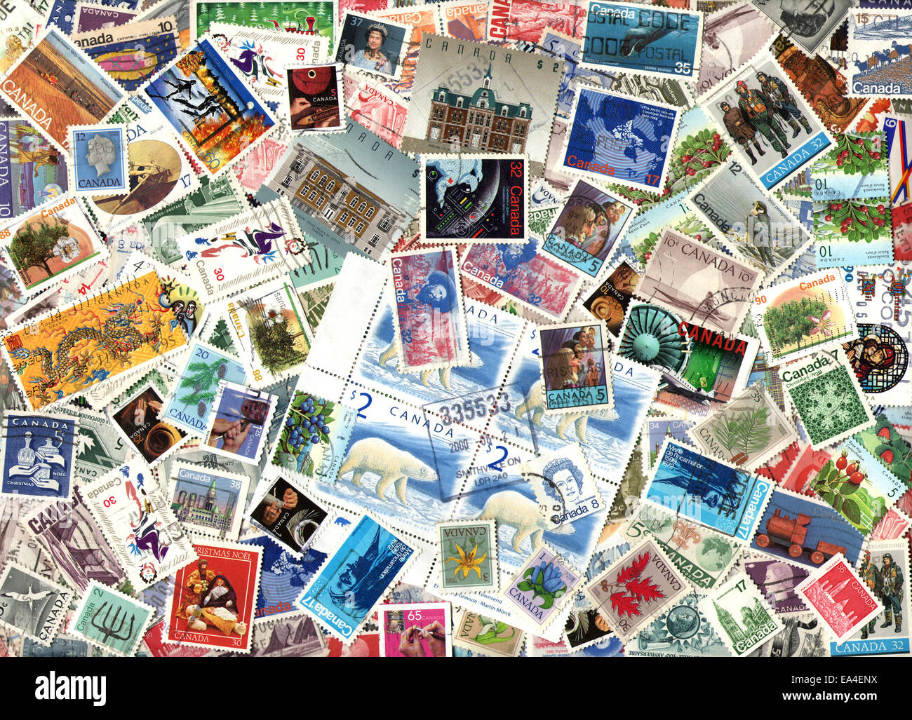 Sfondo di francobolli emessi in Canada Foto Stock