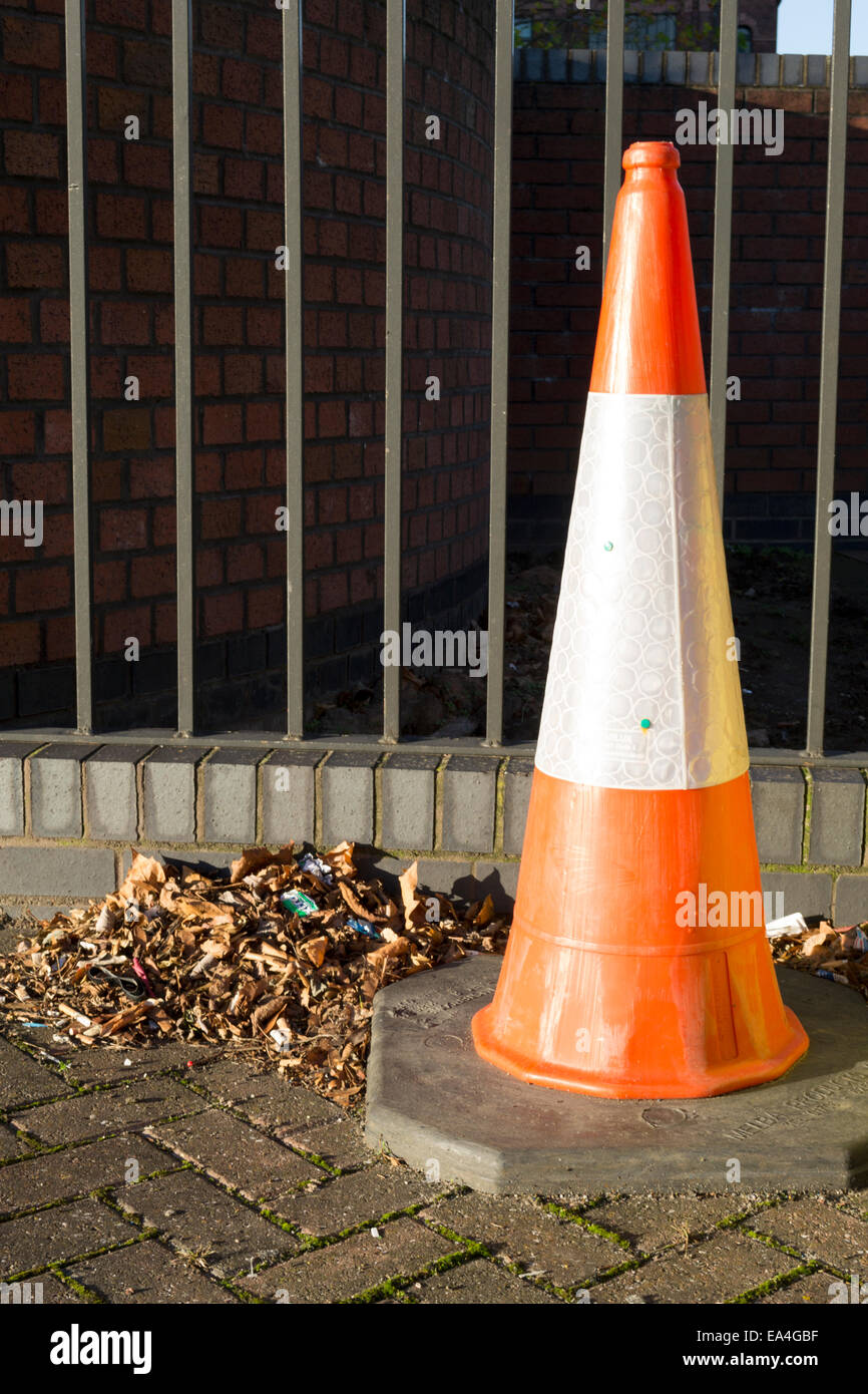 Cono stradale in autunno Foto Stock