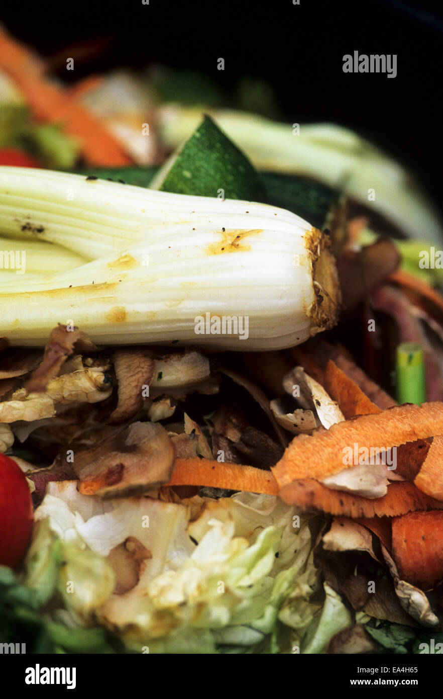 Chiudere l immagine di scarti vegetali in un compost bin Foto Stock