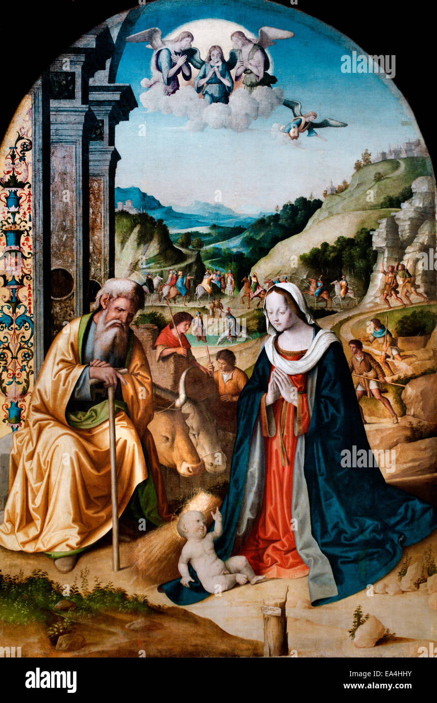 Nativité - Natività - Nascita 1530 Marco Palmezzano (1460-1539) era un pittore italiano in Italia Foto Stock