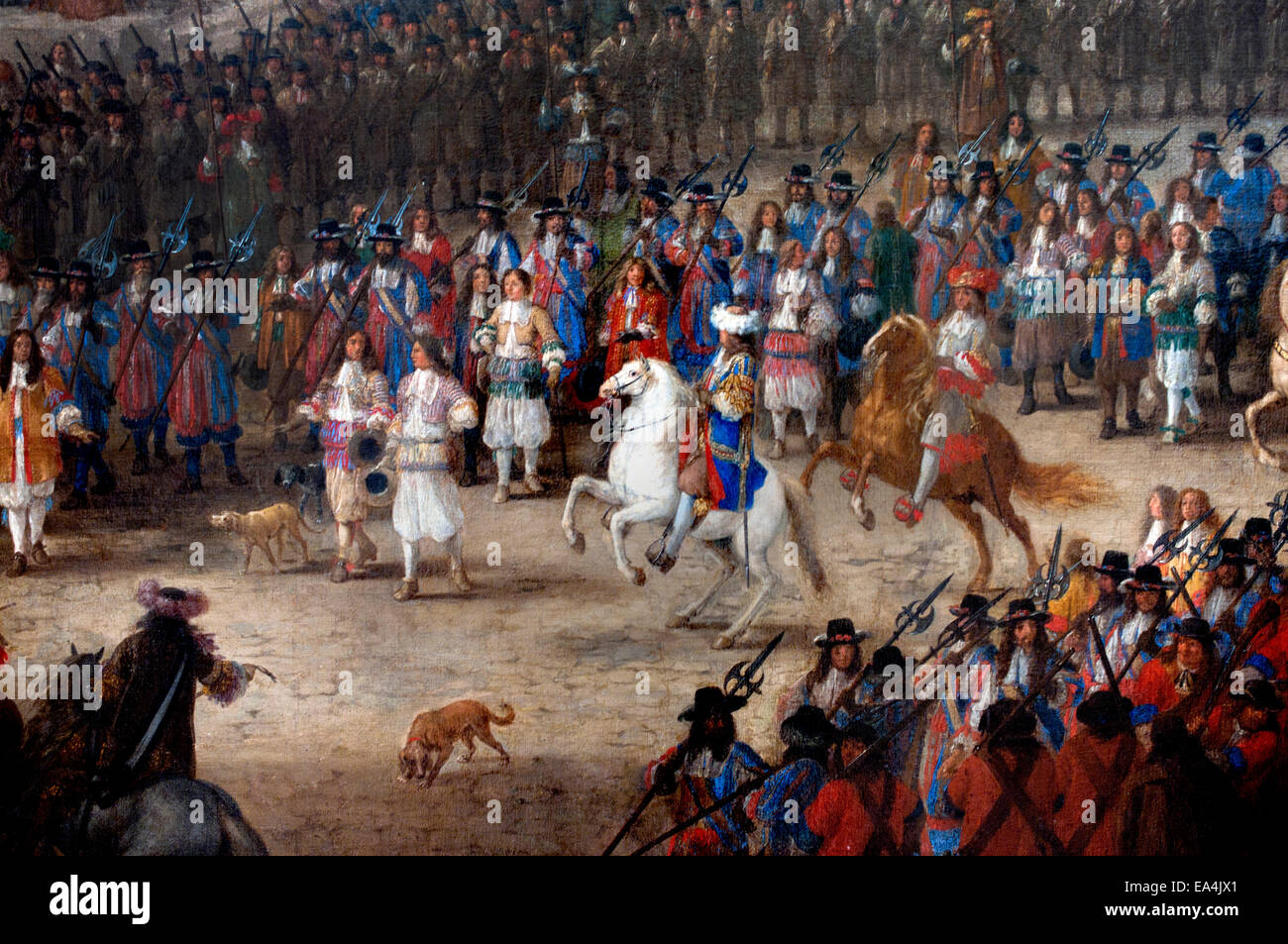 Luigi XIV - Re Sole 1638 - 1690 Francia attraversando il Pont Neuf da Adam Frans van der Meulen 1632 -1690 fiamminghi belgi barocco Foto Stock