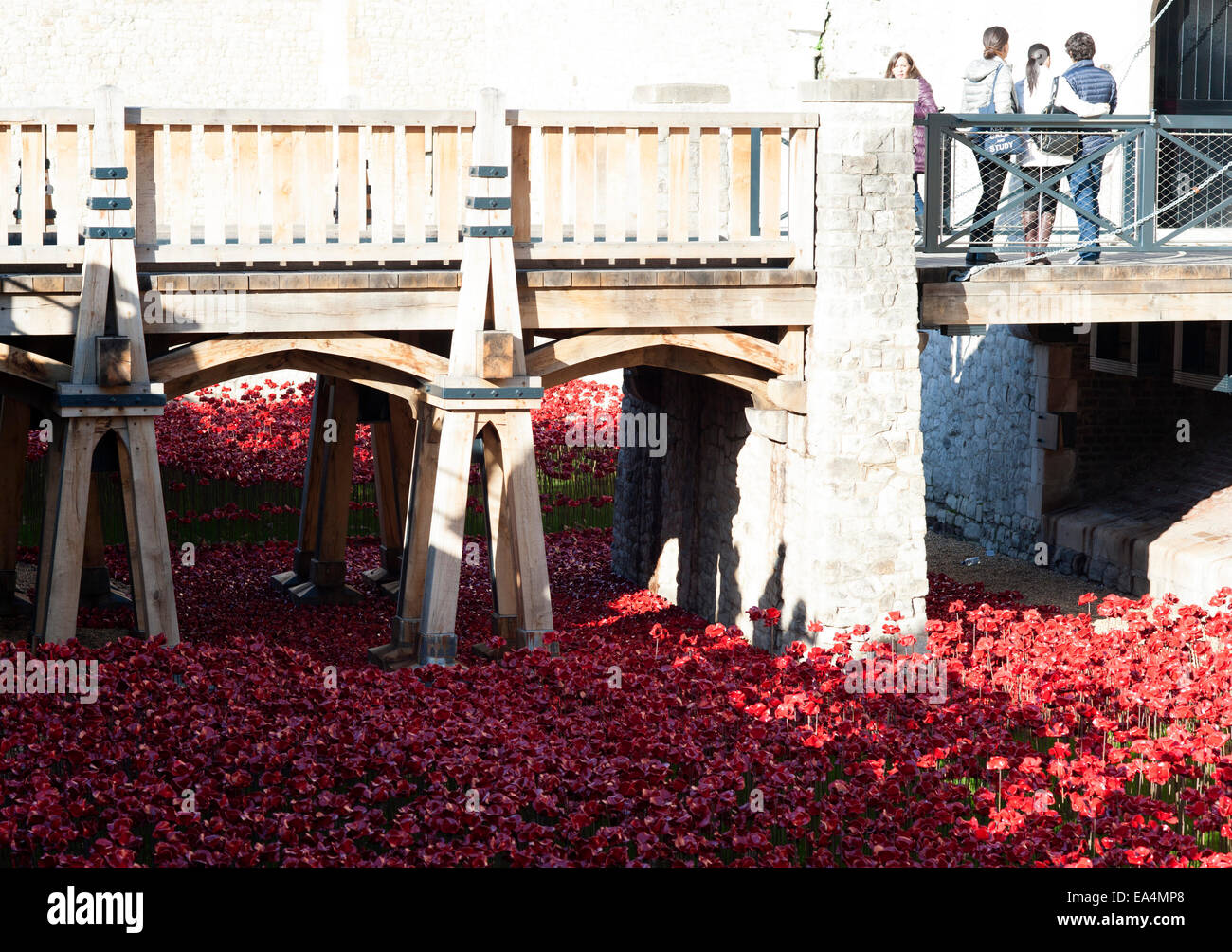 La prima guerra mondiale il papavero commemorazione presso la Torre di Londra. Foto Stock