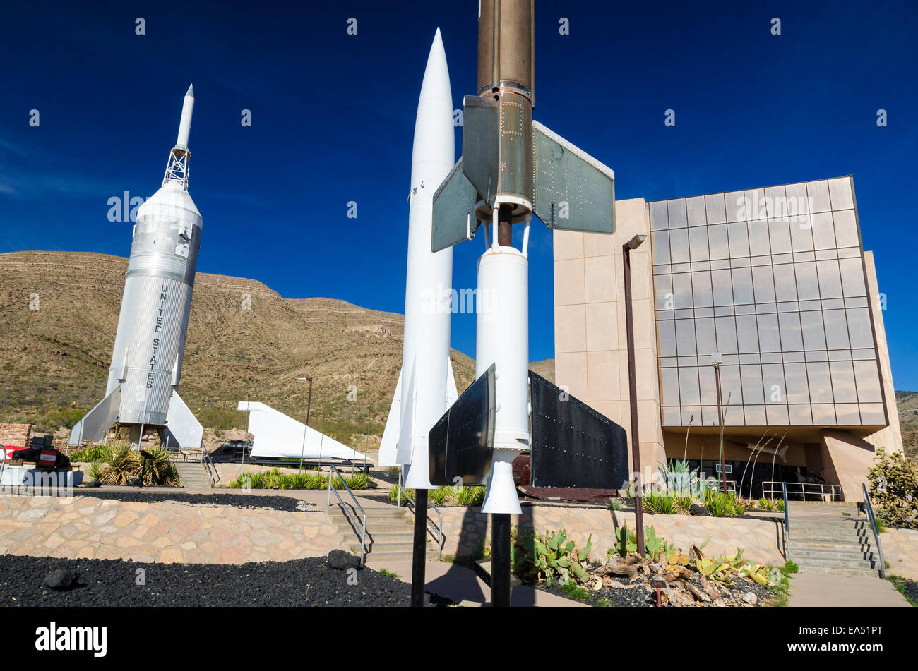 Razzi presso la International Space Hall of Fame, Alamogordo, Nuovo Messico USA Foto Stock