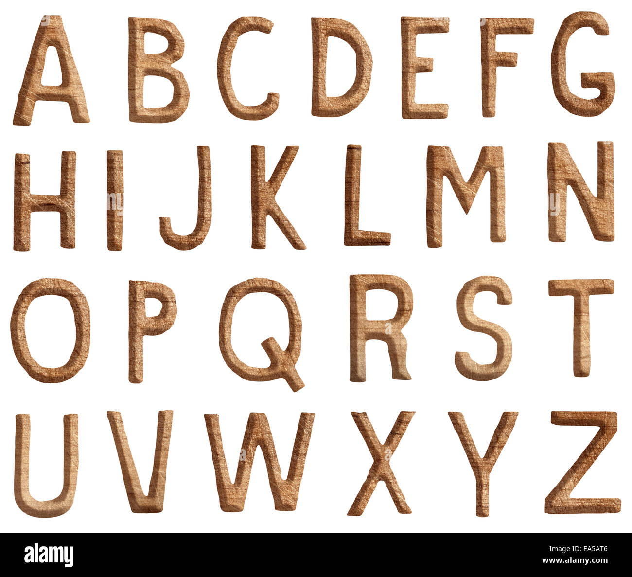 Alfabeto di legno lettere sono fatte di legno graffiato. Foto Stock