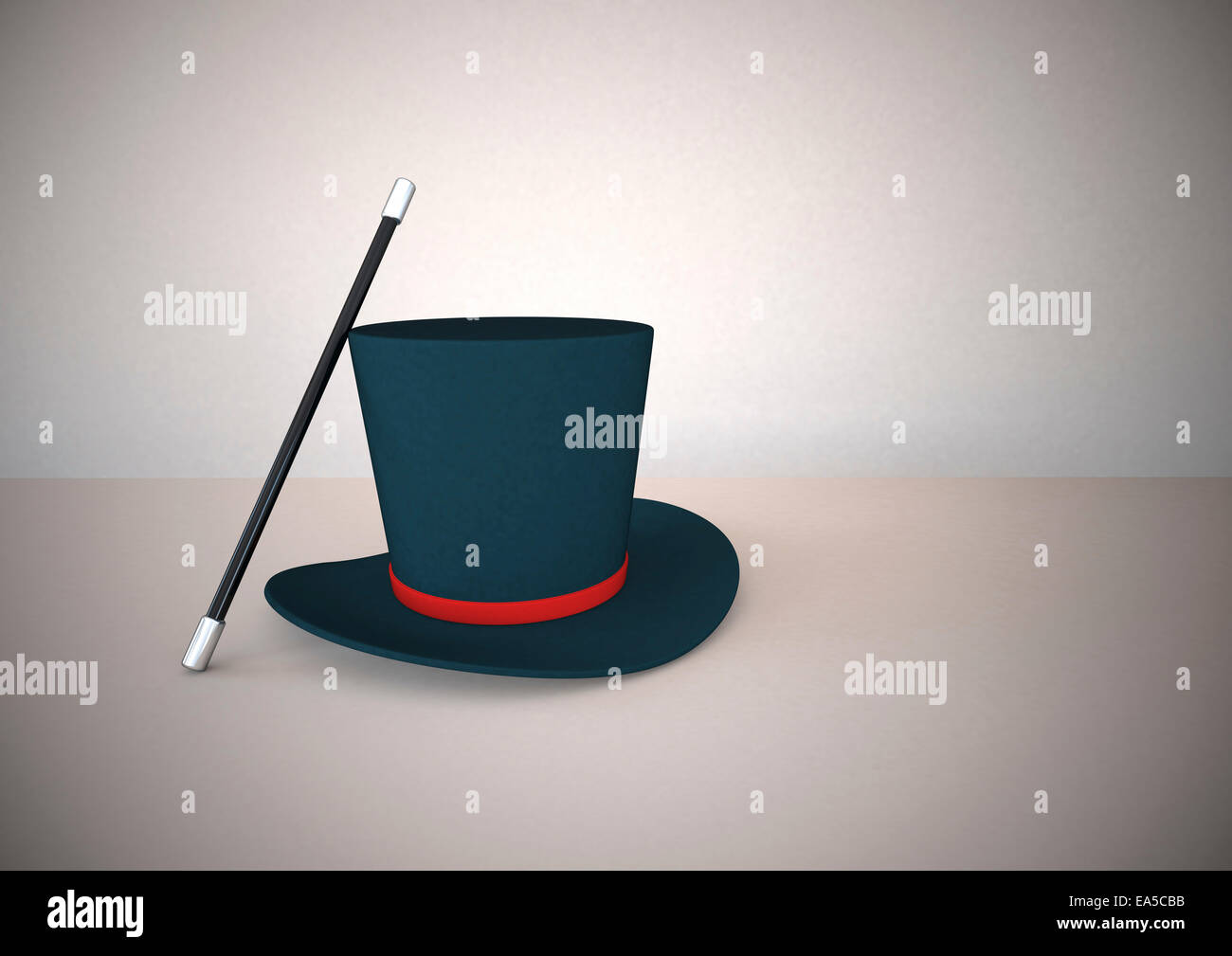Bacchetta magica e top hat, rendering 3D Foto Stock