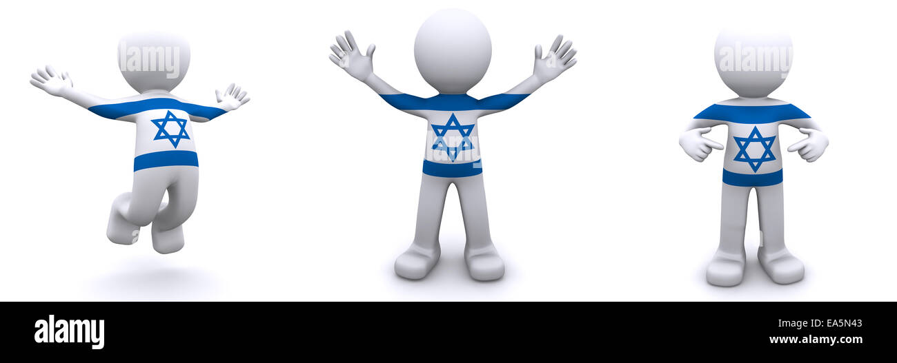 3d carattere strutturata con bandiera di Israele isolato su sfondo bianco Foto Stock