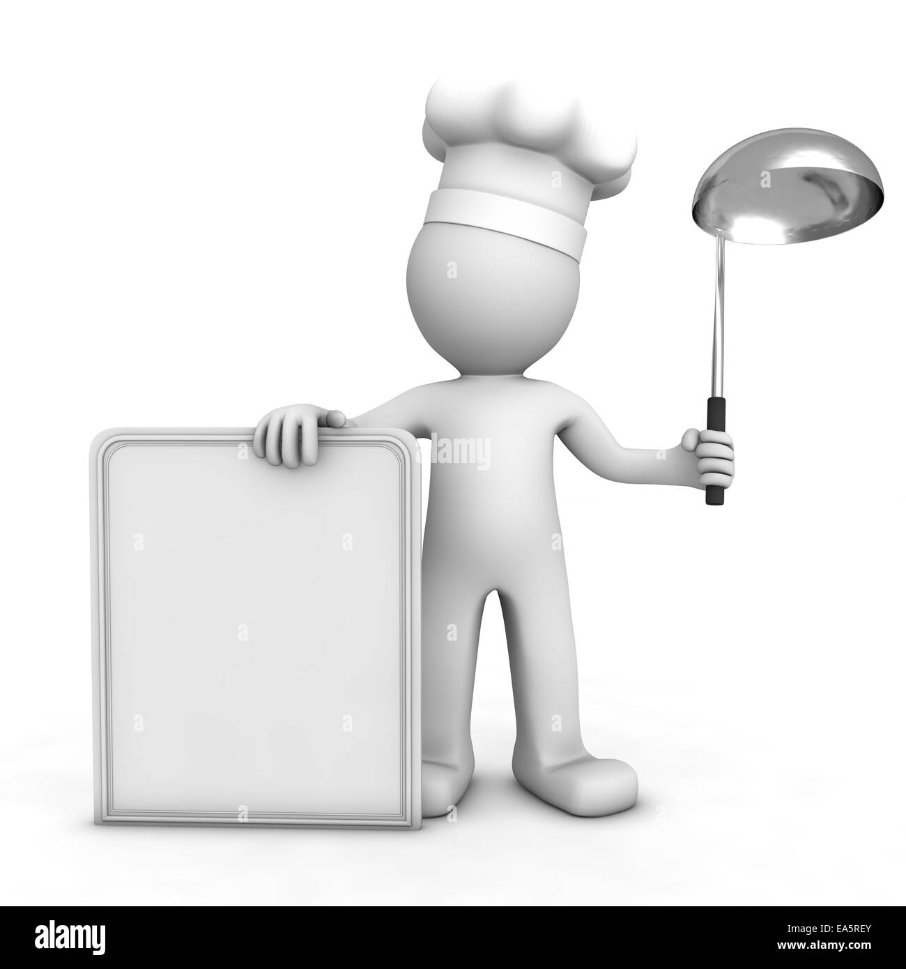3D chef con menu vuoto bordo. Isolato Foto Stock