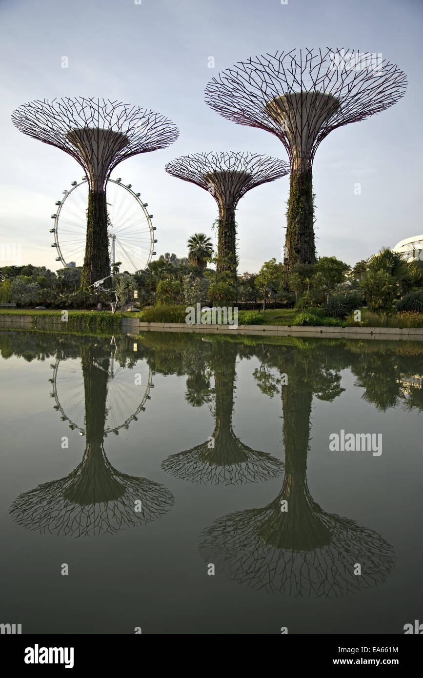 Giardini dalla baia e il Singapore Flyer Foto Stock