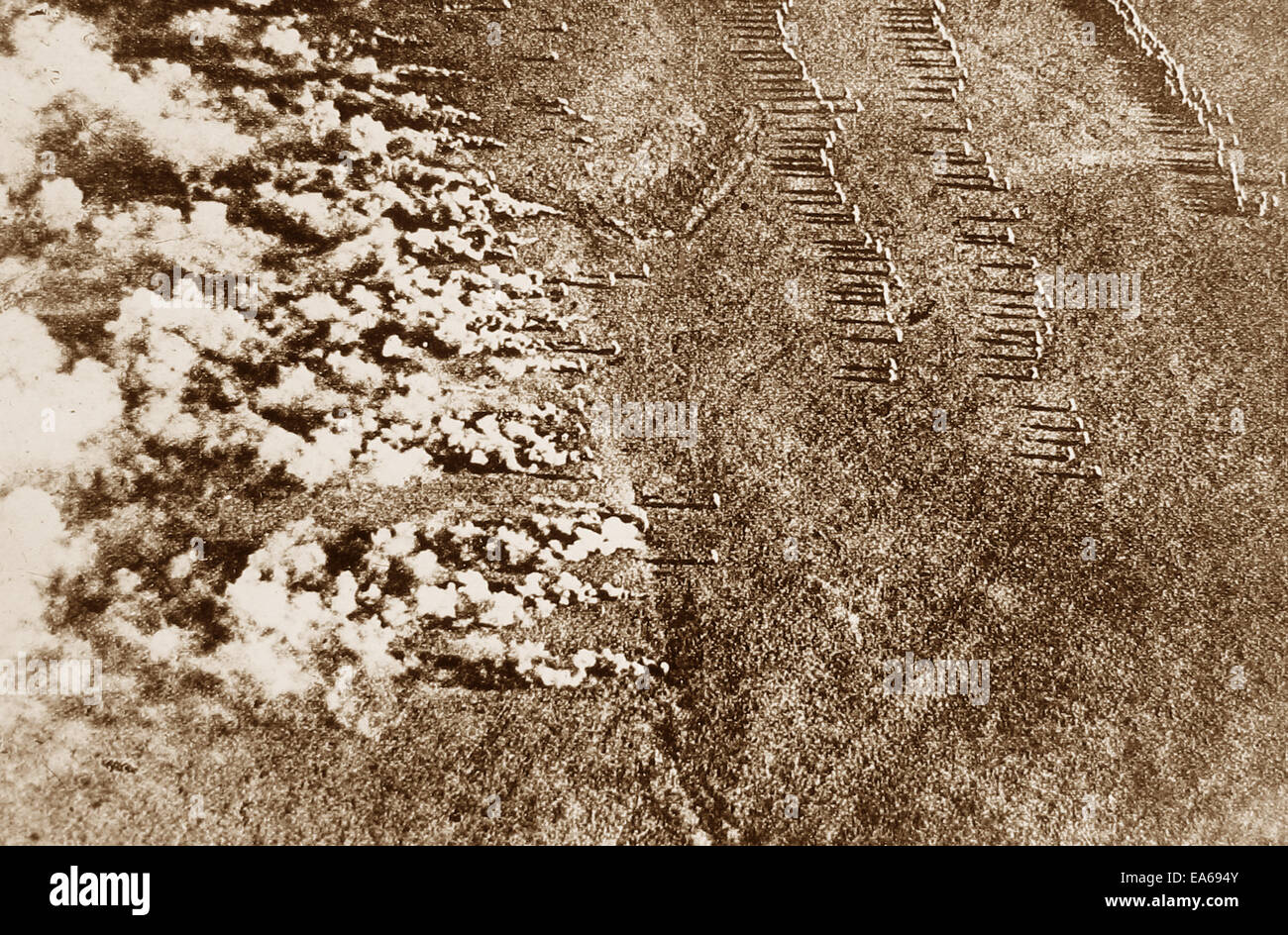 Vista aerea del tedesco uso di gas durante il WW1 Foto Stock