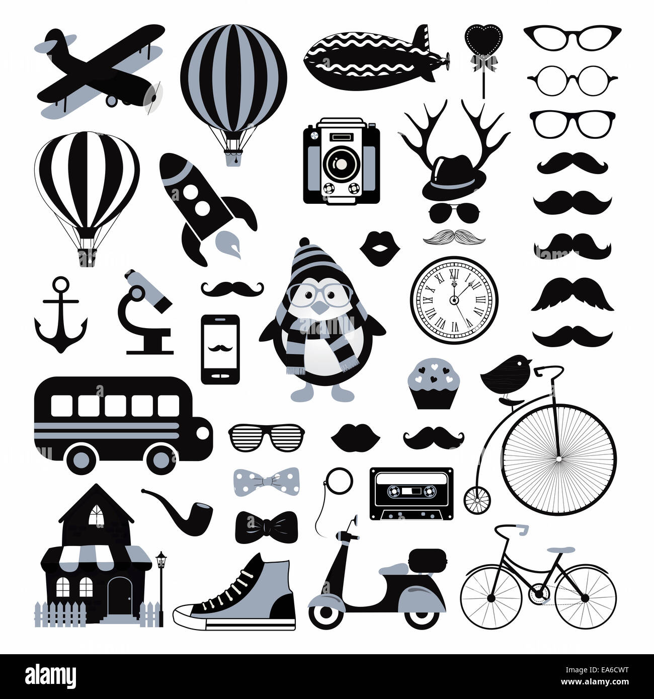 Retro Vintage Hipster Icon Set. Foto Stock