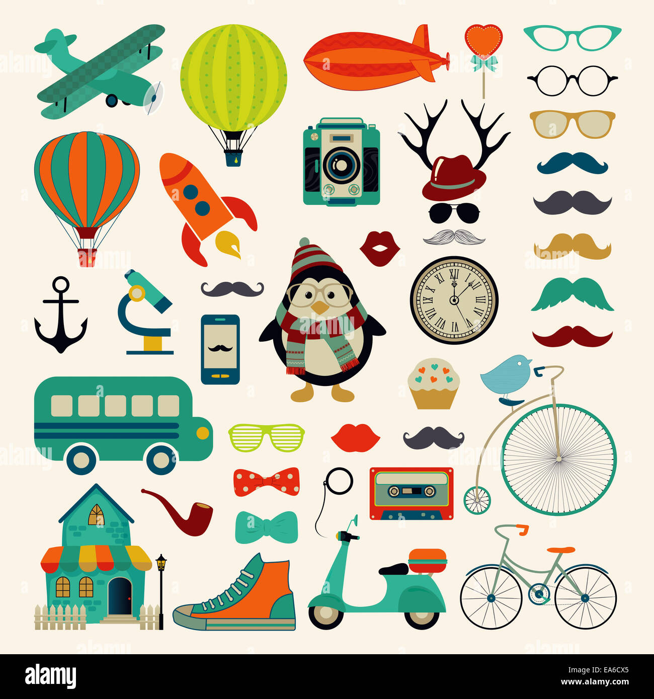 Retro Vintage Hipster Icon Set. Foto Stock
