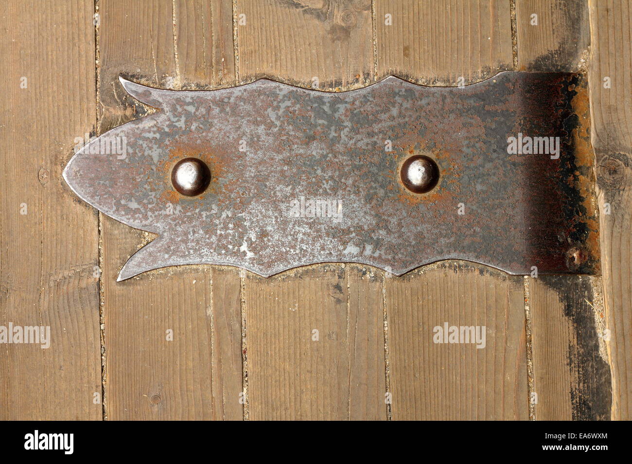 Il vecchio sportello metallico cerniera, dettaglio preso sul vecchio castello Foto Stock