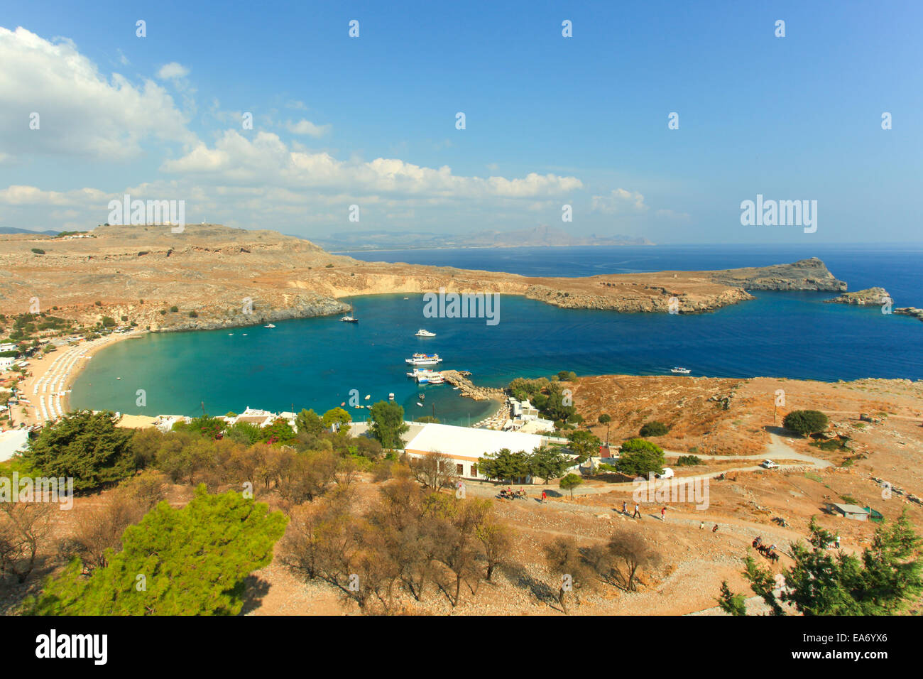 Blue Bay di Lindos, Rodi - Grecia. Foto Stock