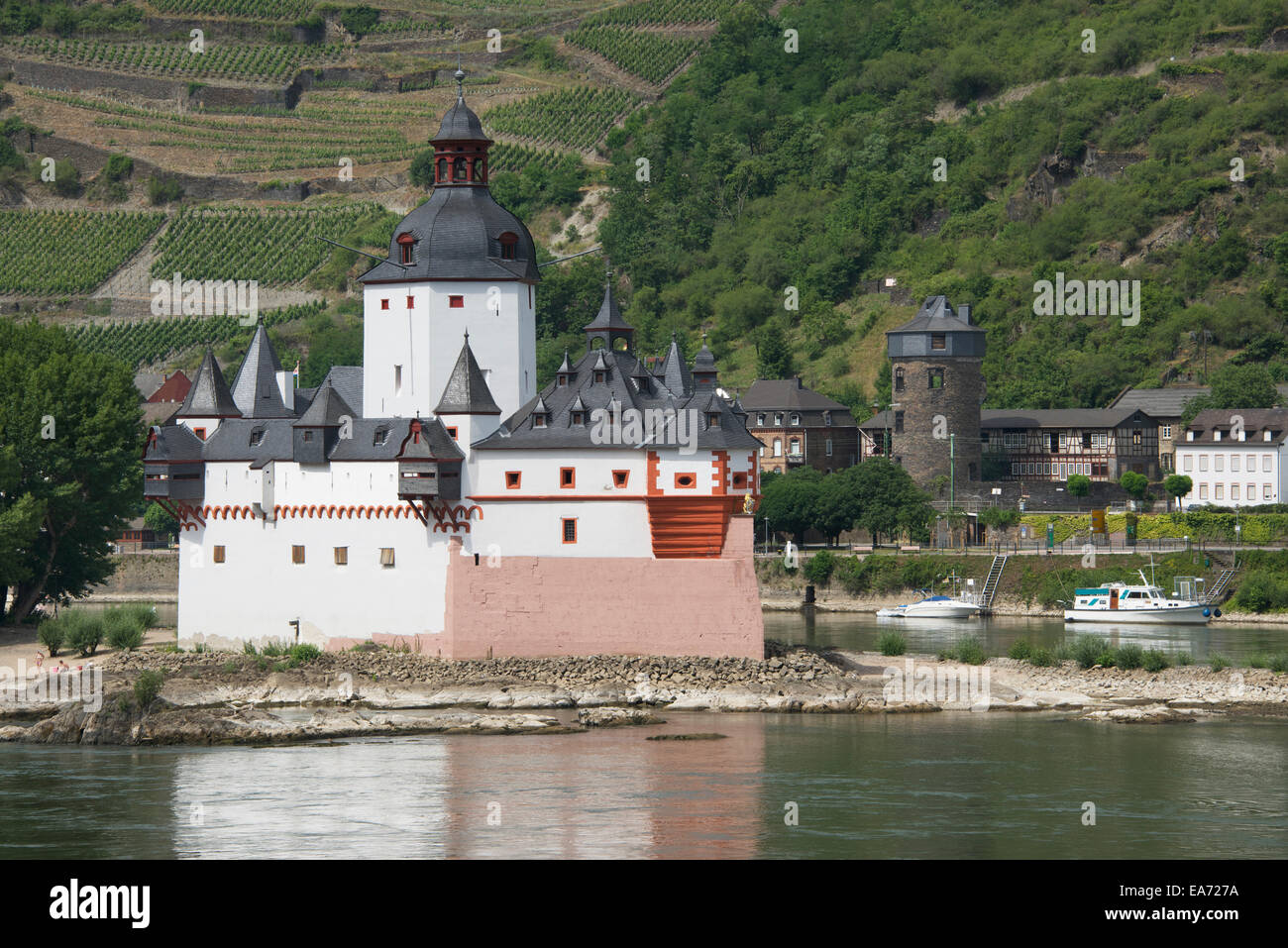 Castello di Pfalz Kaub Fiume Reno Palatinato Germania Foto Stock