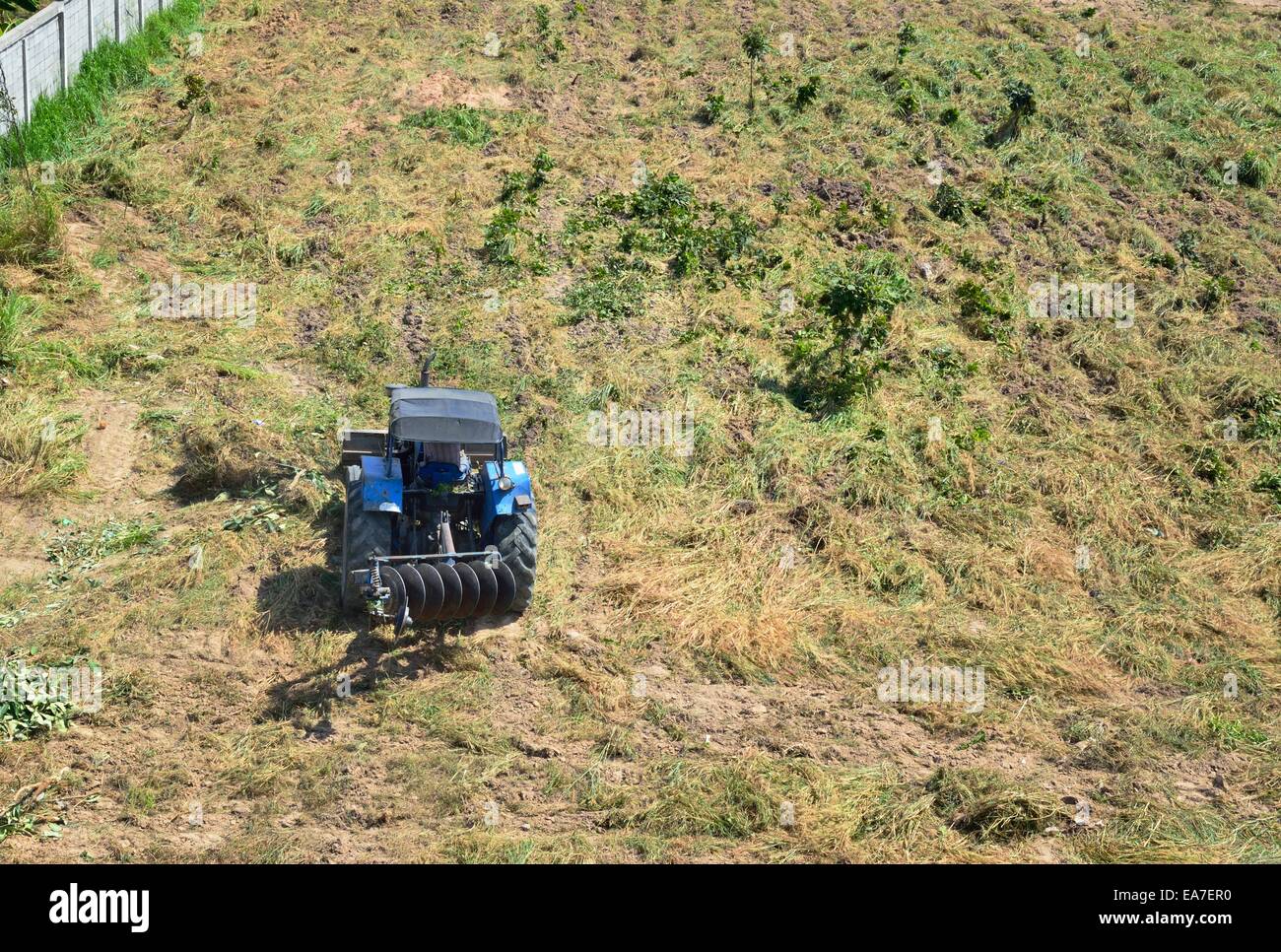 Il trattore arare i campi Foto Stock