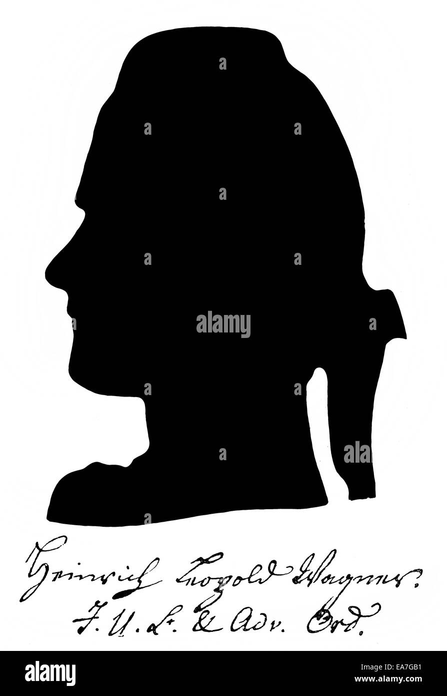 Silhouette di Heinrich Leopold Wagner, 1747 - 1779, un scrittore tedesco, Scherenschnitt, Portait von Heinrich Leopold Wagner (1747 - Foto Stock