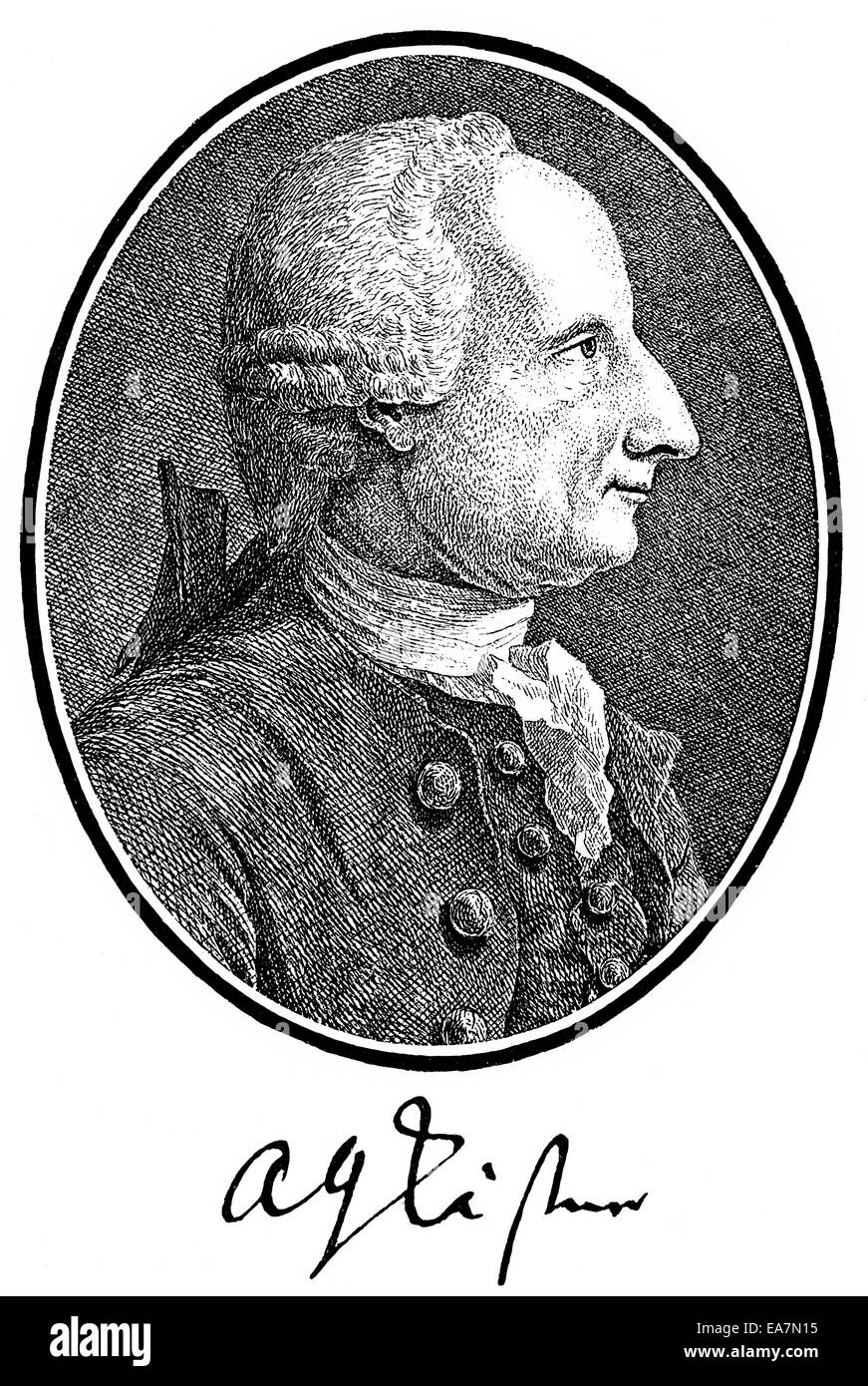 Abramo Gotthelf Kaestner, 1719 - 1800, un matematico tedesco e poeta, Portait von Abraham Gotthelf Kästner (1719-1800), deuts Foto Stock