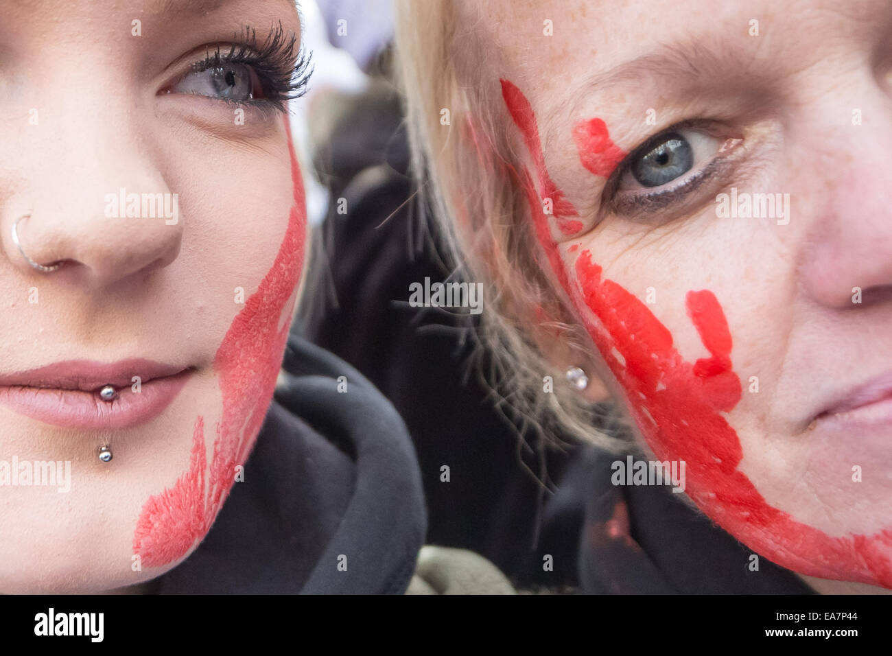 Londra, Regno Unito. 7 Nov, 2014. Protesta contro il Taiji Dolphin macellazione al di fuori dell Ambasciata Giapponese Credit: Guy Corbishley/Alamy Live News Foto Stock