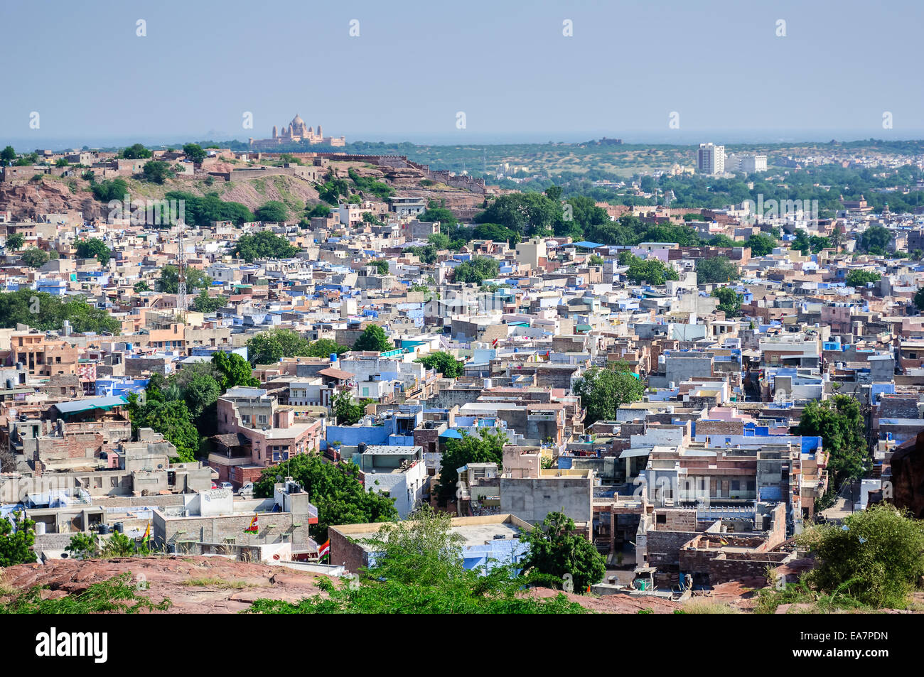 Jodhpur la città blu come si vede da Jaswant Thada, Rajasthan, India Foto Stock