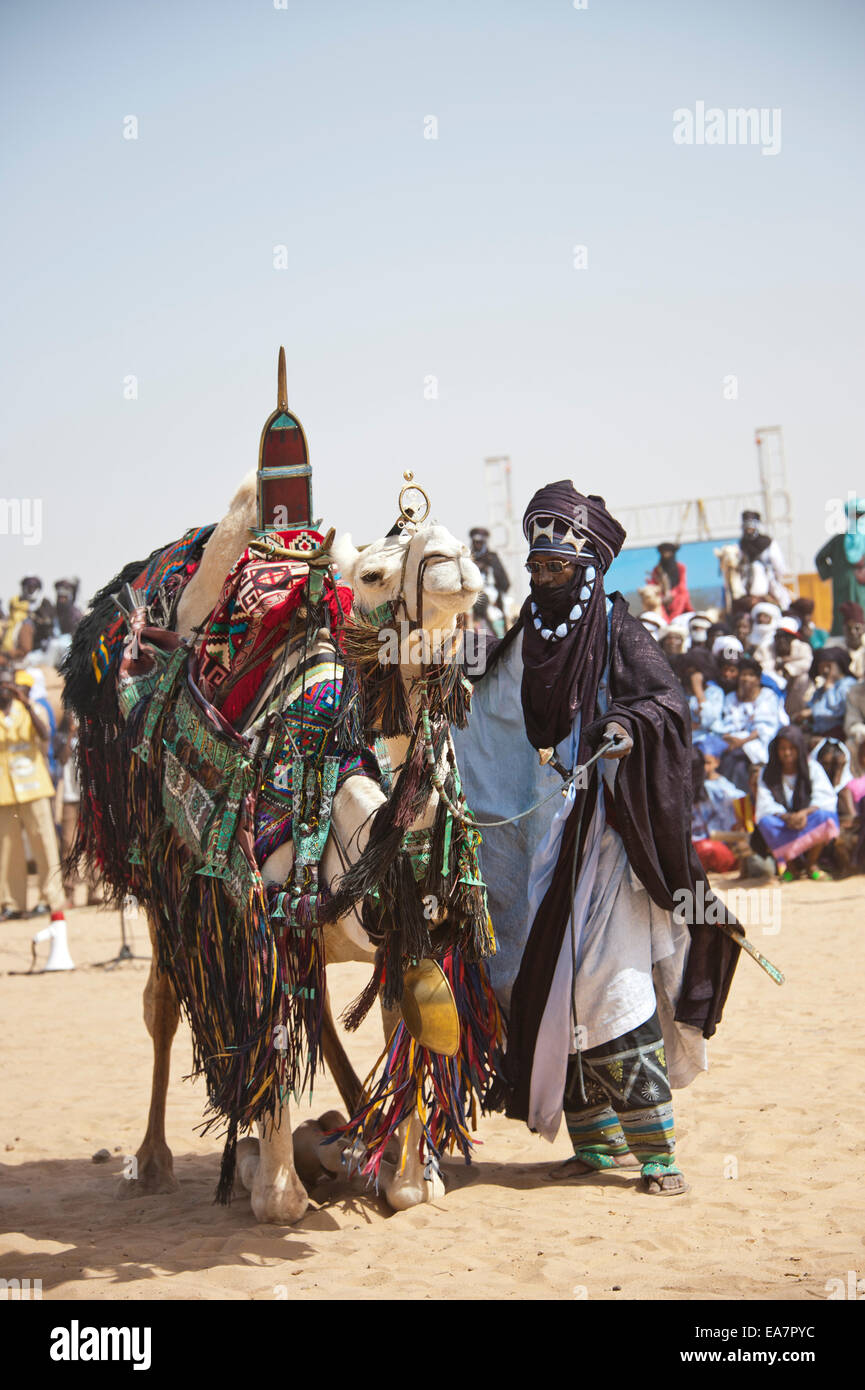 Touareg nomadi in cammello dressage contest - la cura Salée festival, Niger Foto Stock