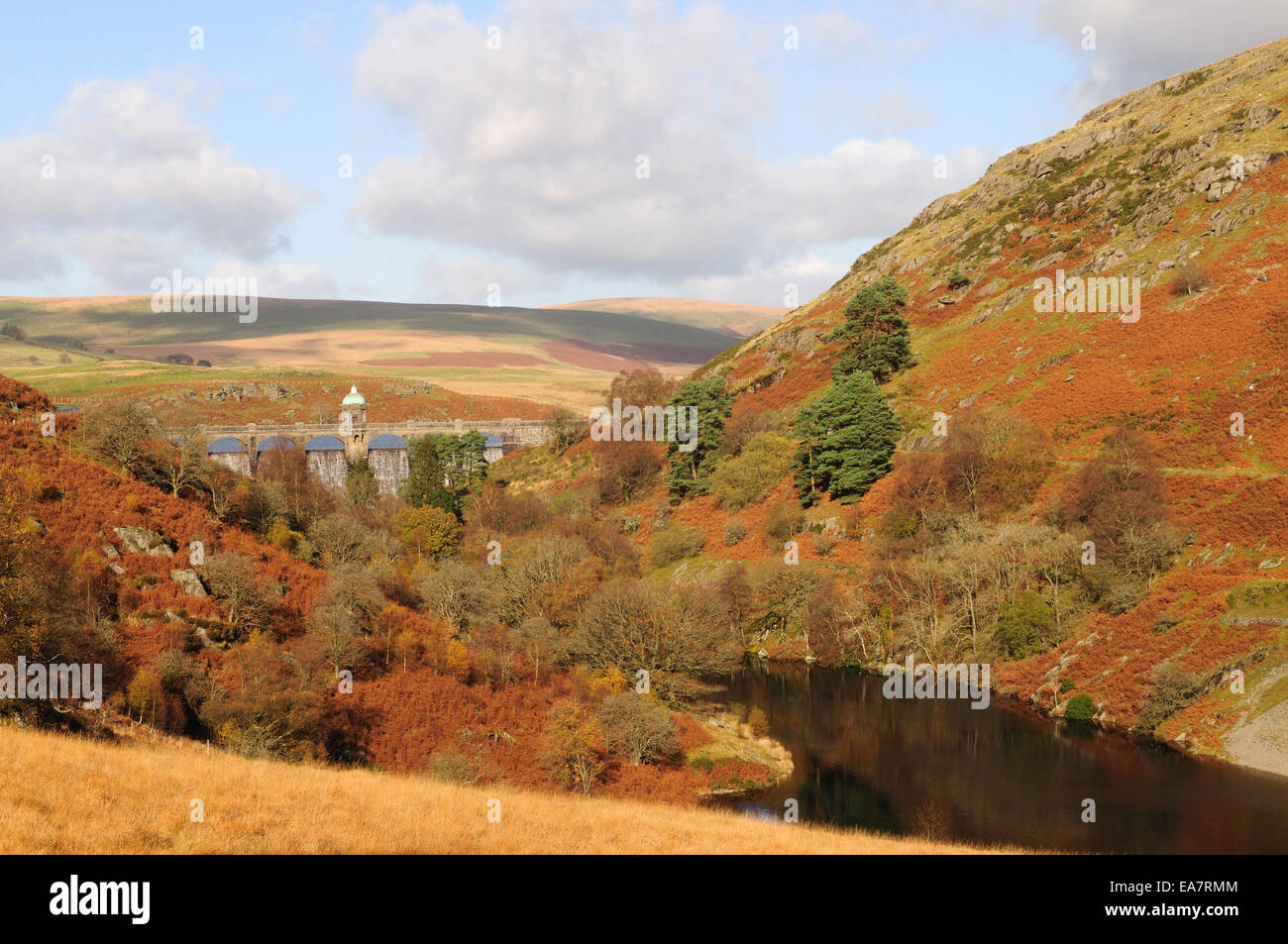 Craig Goch dam in autunno Elan Valley Rhayader Powys Galles Cymru REGNO UNITO GB Foto Stock