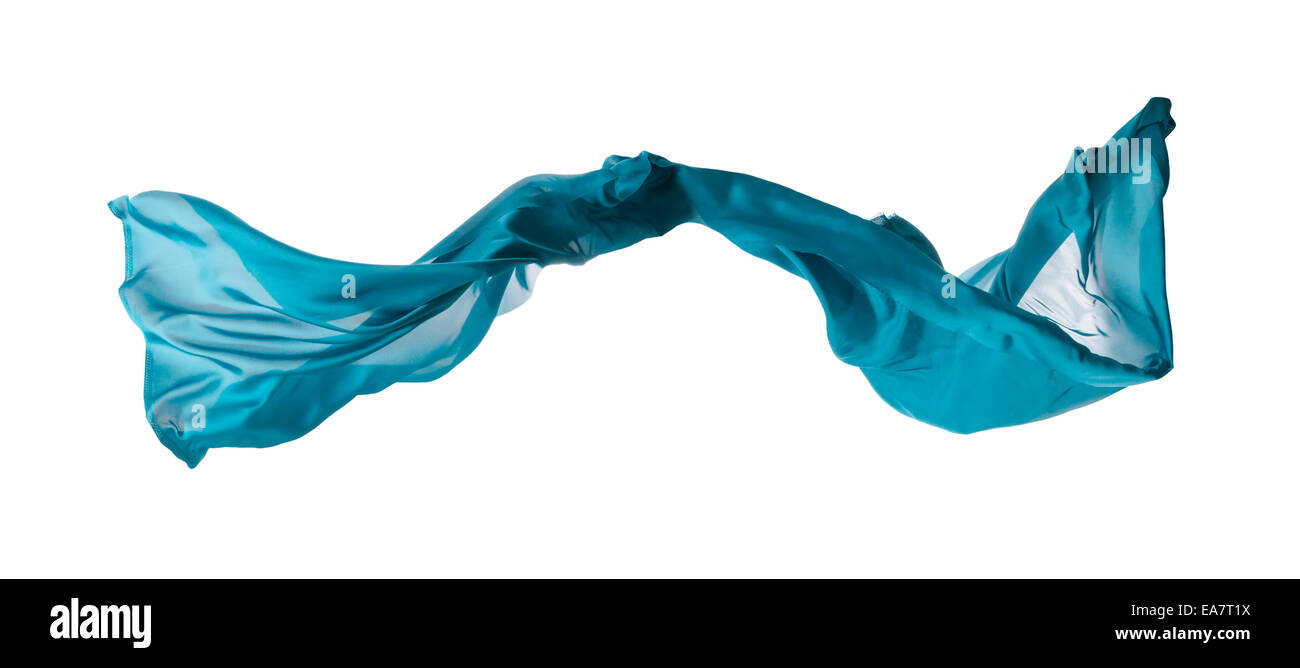 Isolato colpo di congelare il movimento trasparente di seta blu, isolato su sfondo bianco Foto Stock