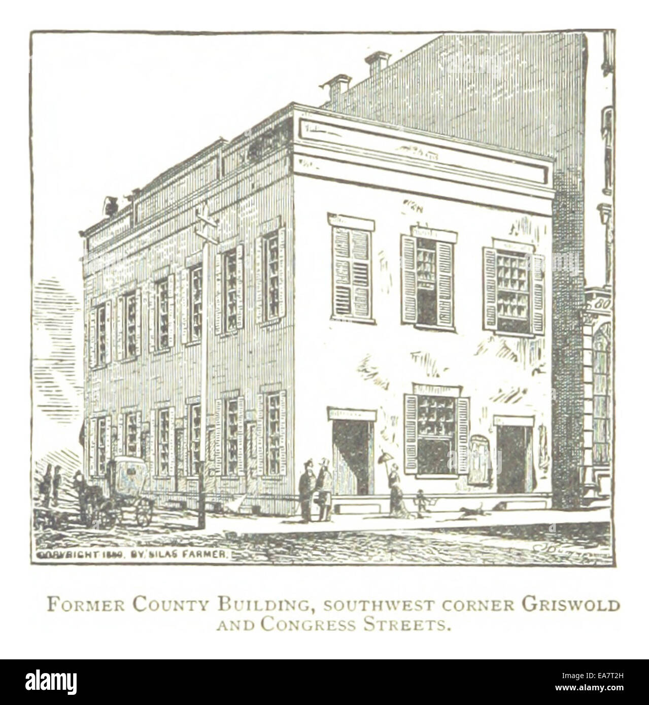 Un'illustrazione del 1884 di Farmer dell'ex County Building situato all'angolo sud-ovest di Griswold e Congress Street a Detroit. L'edificio era una parte significativa dell'infrastruttura storica della città. Foto Stock