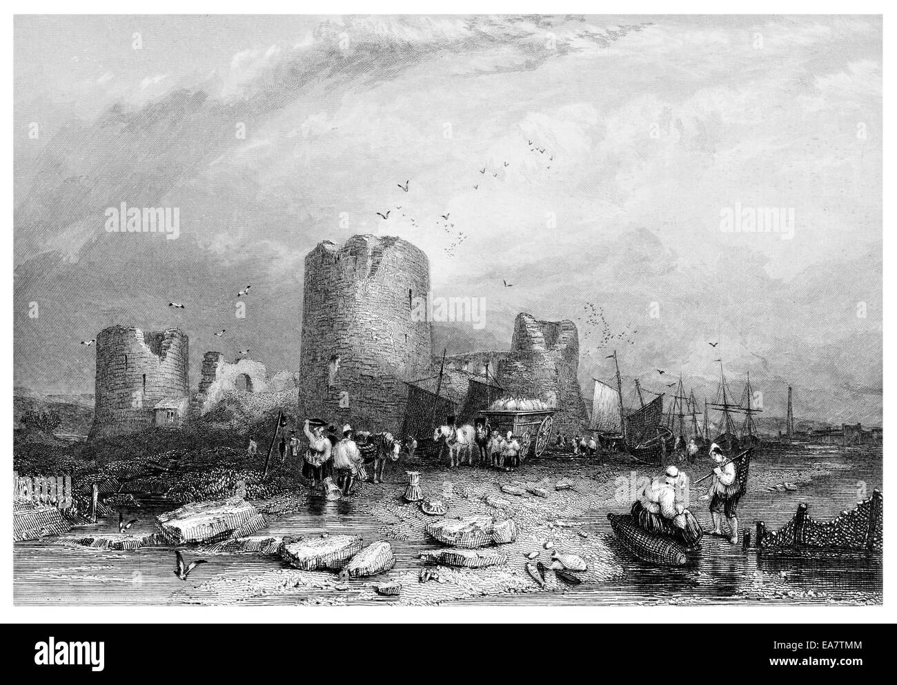 Flint Castle Castell y Fflint Flintshire fiume Dee North East Wales circa 1830 Foto Stock