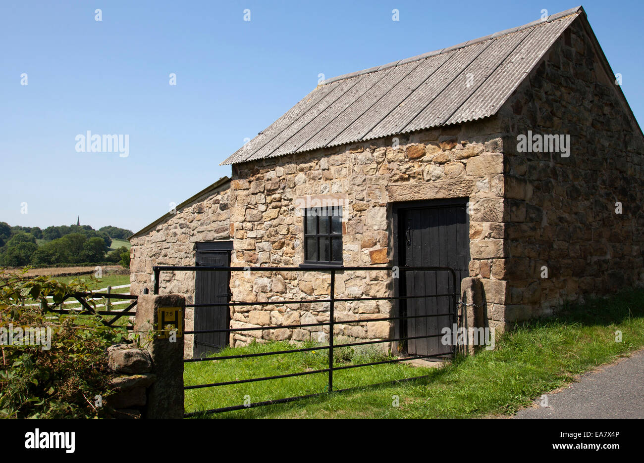 Un fienile in una fattoria nel Derbyshire, England, Regno Unito Foto Stock