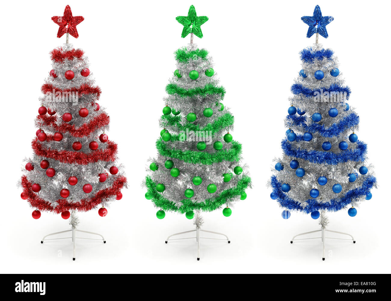 Albero Di Natale Rosso E Blu.Il Rosso Il Verde E Il Blu Argento Decorate Albero Di Natale Foto Stock Alamy
