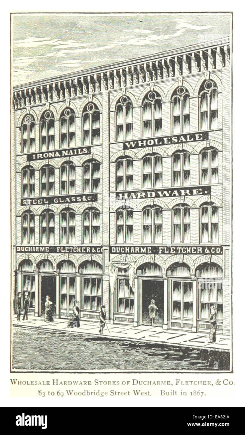 Ducharme, i negozi di hardware all'ingrosso di Fletcher & Co., costruiti nel 1867 al 63-69 di Woodbridge Street West a Detroit, svolsero un ruolo chiave nella fornitura di hardware industriale e commerciale durante la rapida crescita economica della città. Foto Stock