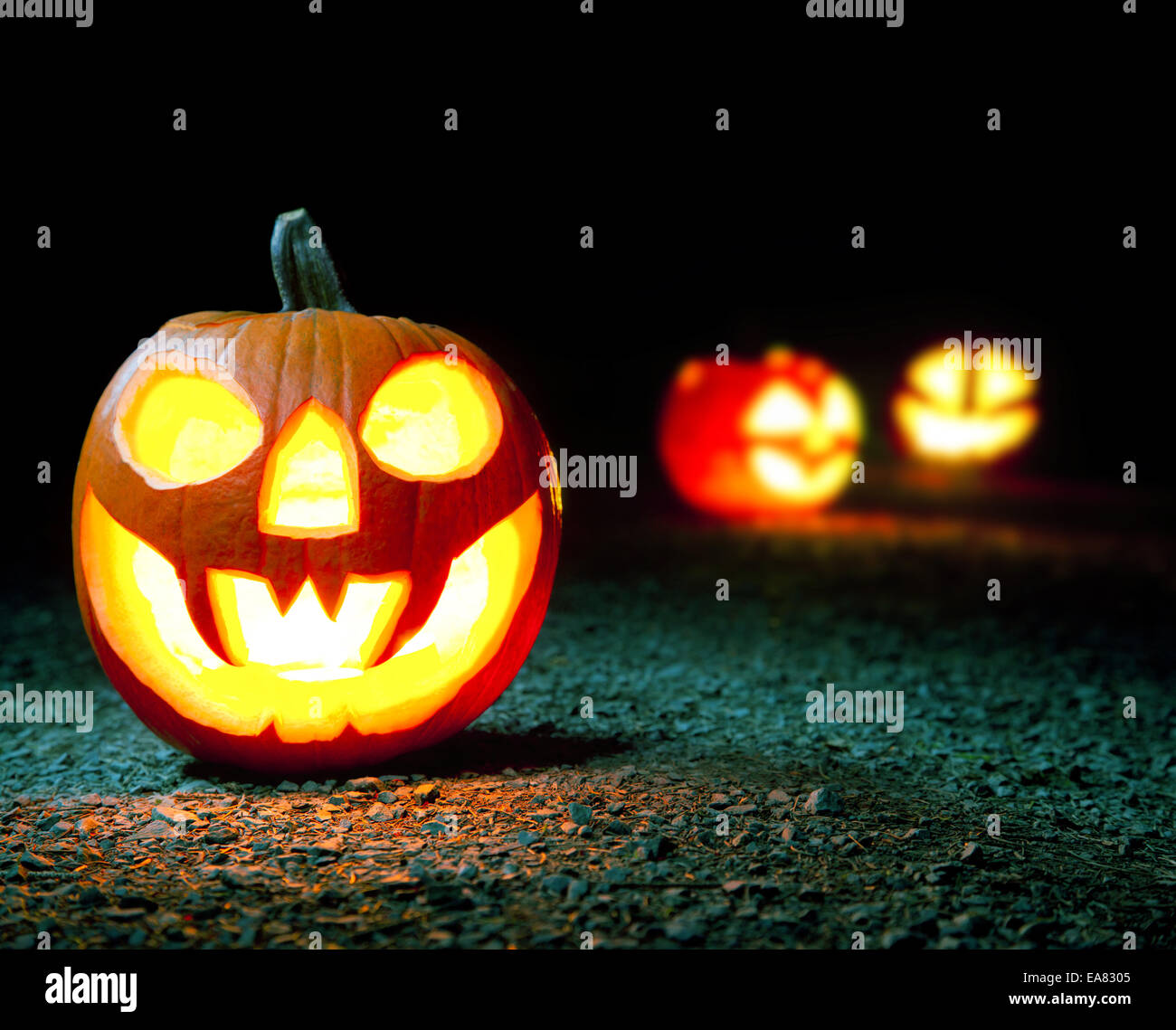 Masterizzazione di zucca di Halloween in foresta Foto Stock