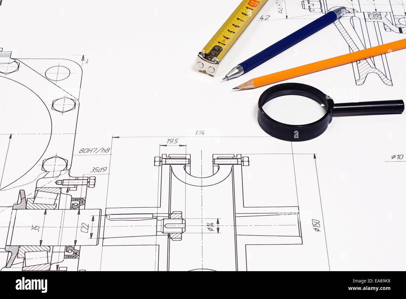 Accessori per ufficio al progetto della macchina Foto Stock