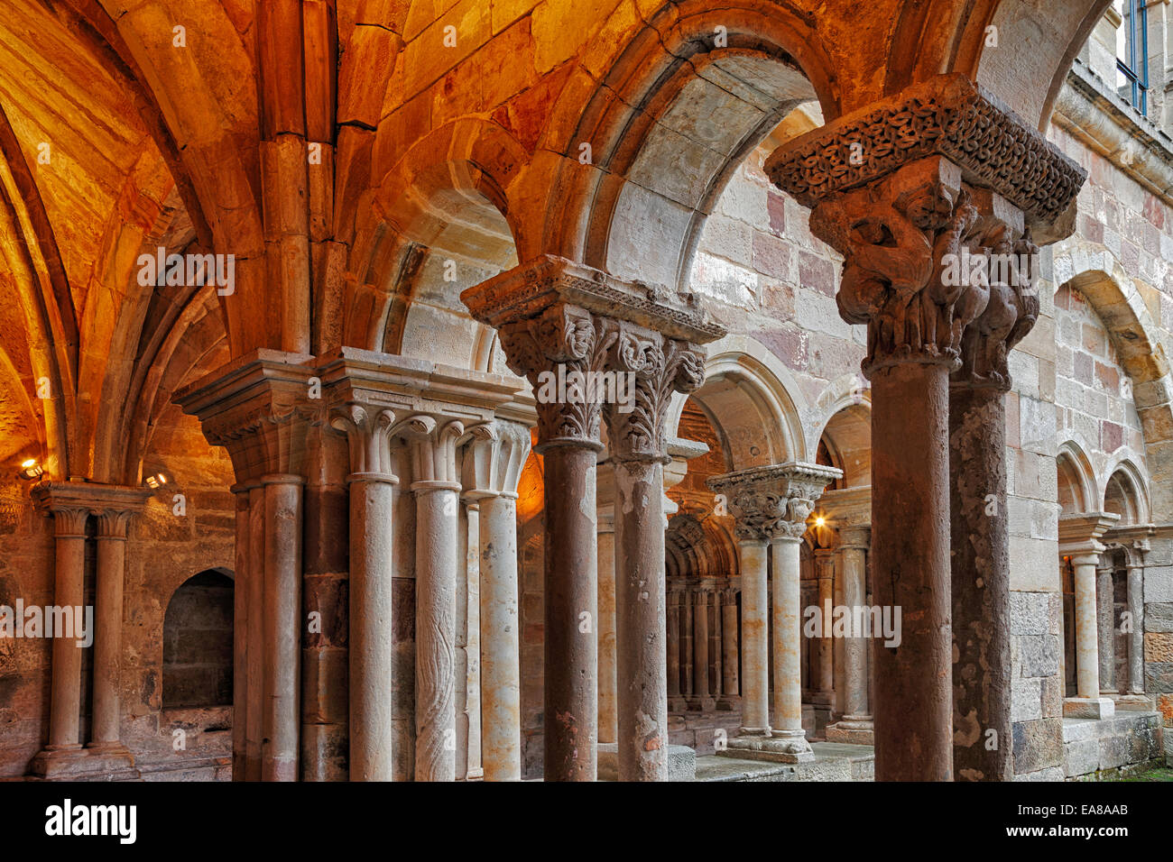 Santa Maria la Real monastero. Chiostro. Aguilar de Campoo. Palencia, Provincia di Castilla y León.Spagna. Foto Stock