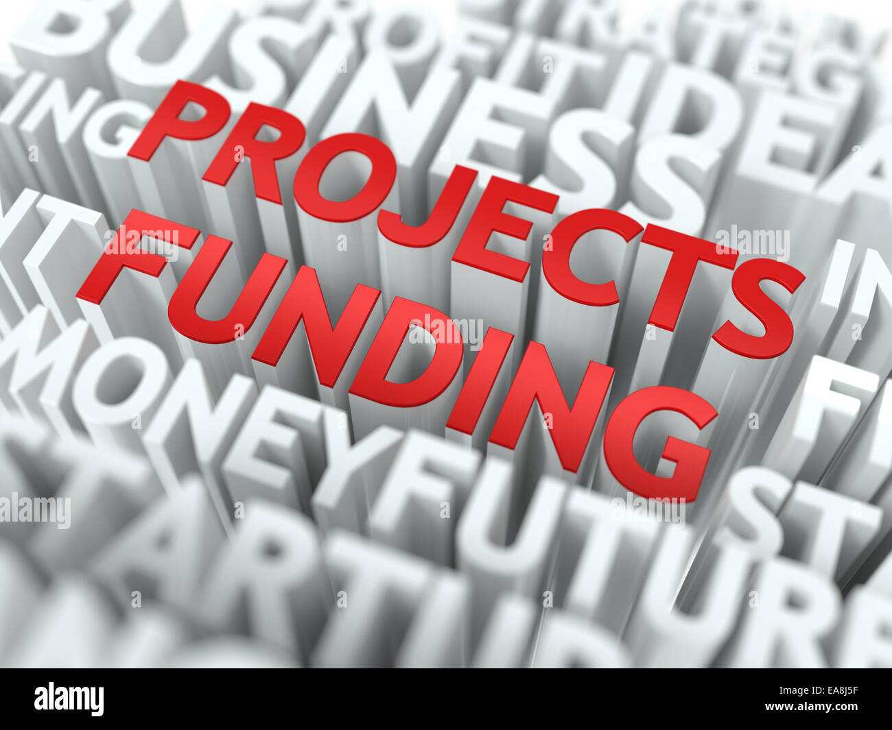 Il finanziamento dei progetti - La parola Rosso su bianco Wordcloud concetto. Foto Stock