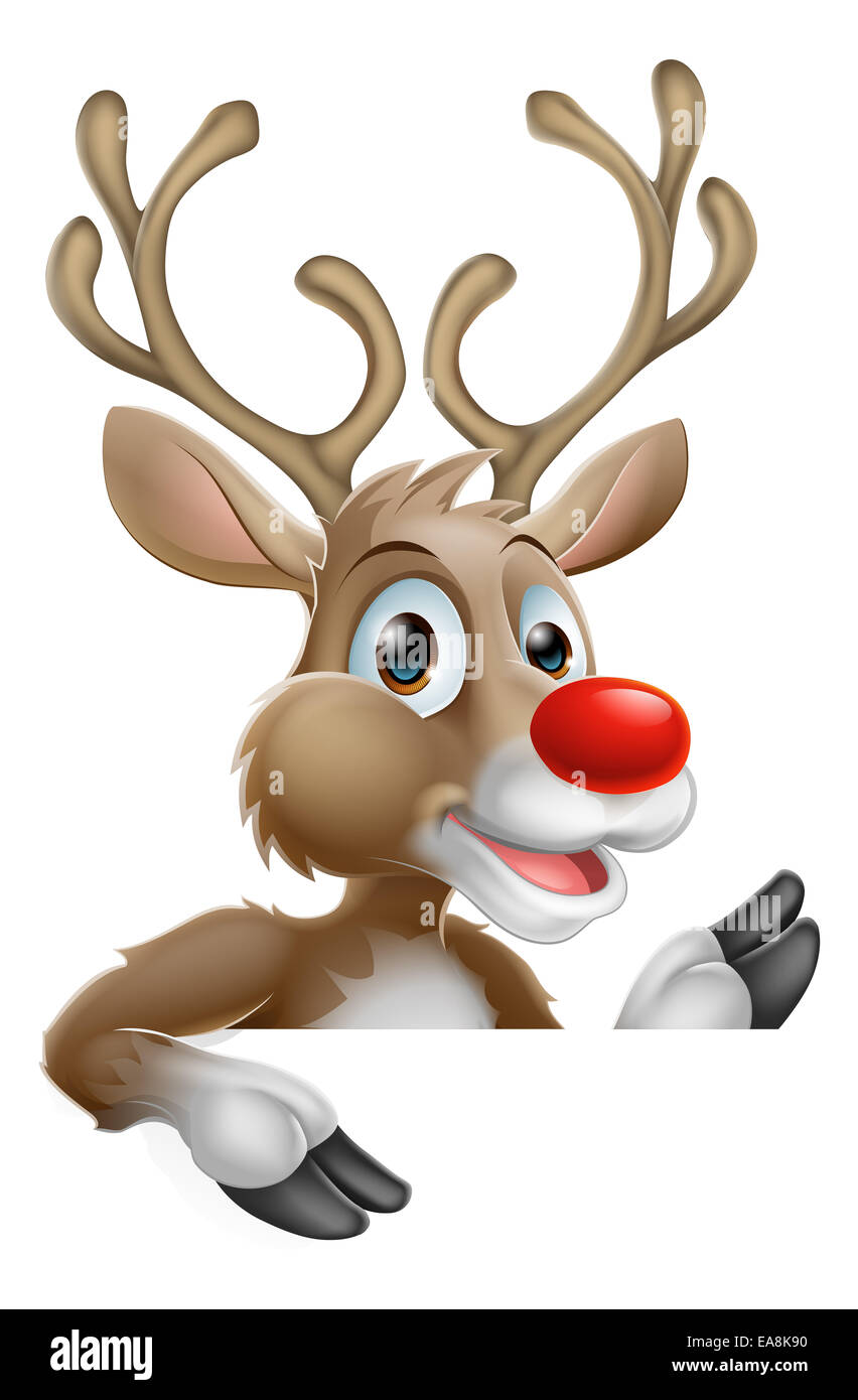 Una illustrazione di un cartoon felice natale renne Foto Stock